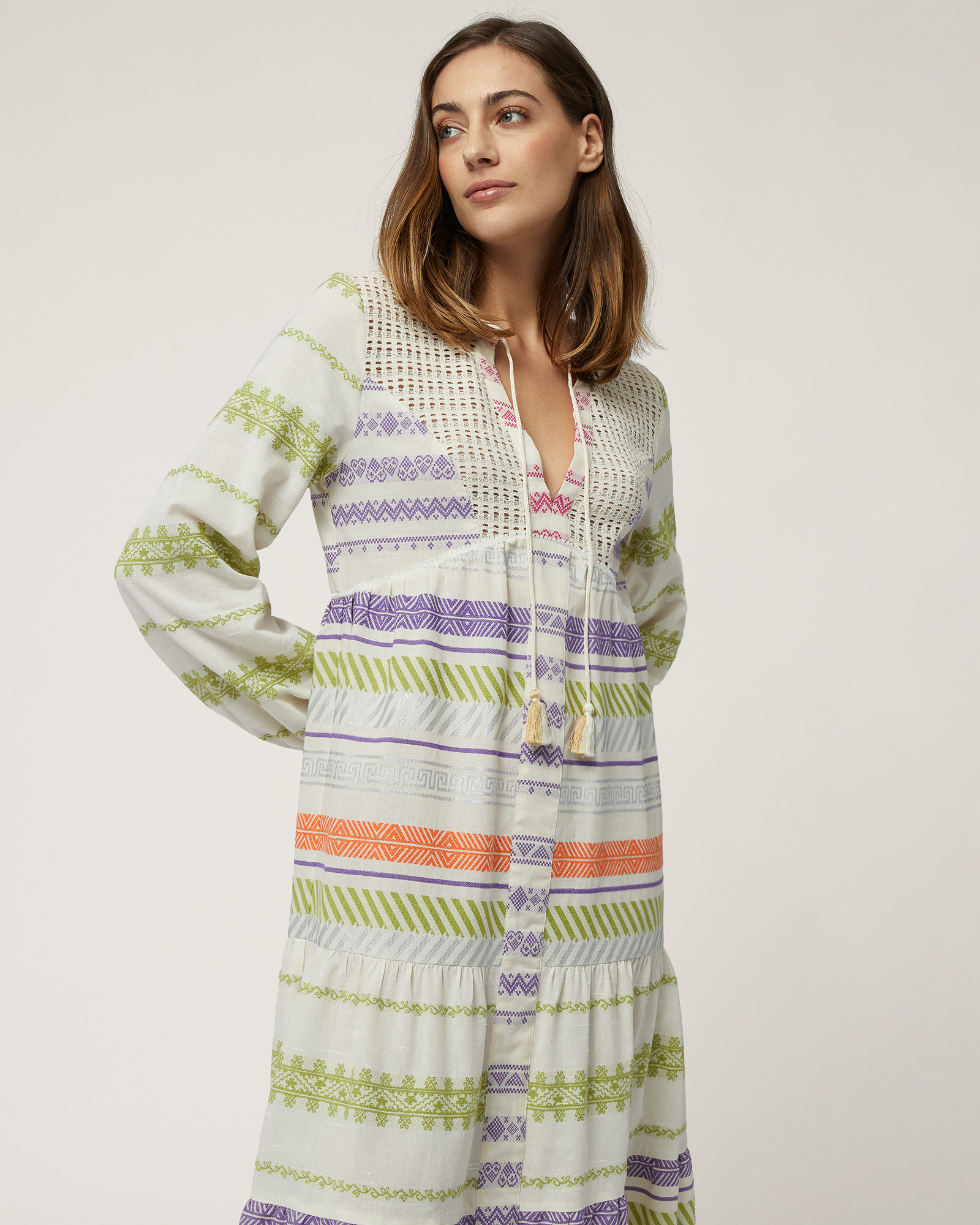 Vestido largo con bandas en jacquard, Ciclamen claro, large image number 2