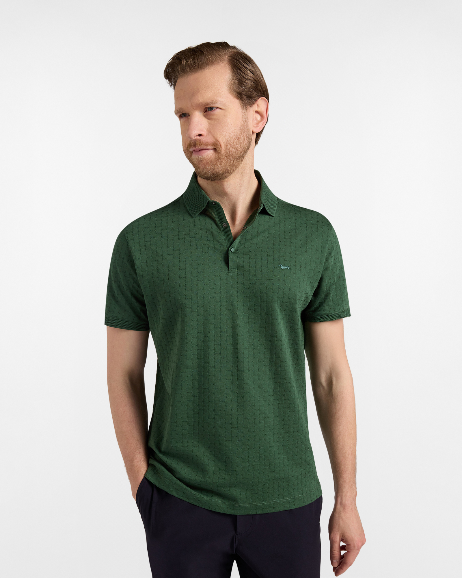 Men's jacquard jersey polo shirt with 3D collar
