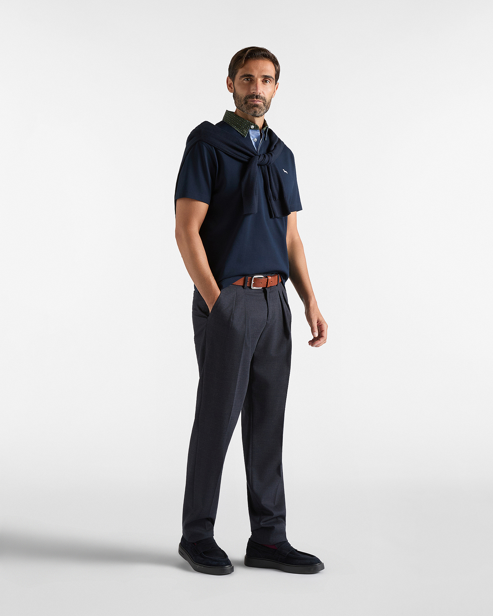 VIETRI PIQU&Eacute; POLO SHIRT WITH CONTRAST COLLAR, NAVY BLUE, large image number 3