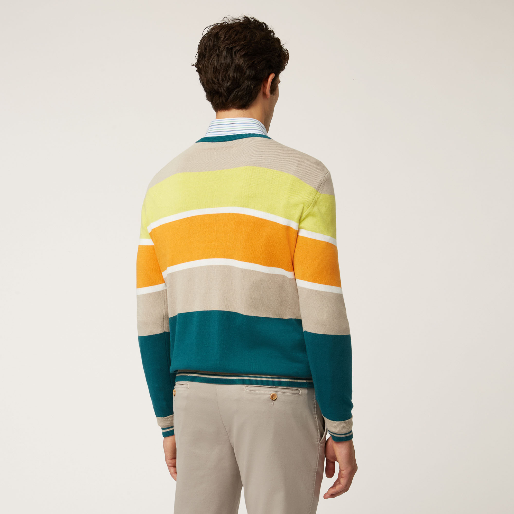Pullover Girocollo A Righe Color Block, Beige, large image number 1
