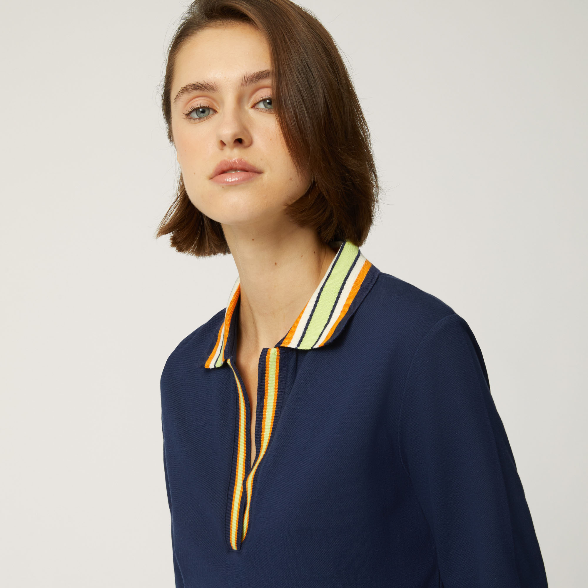 Long-Sleeved Polo Shirt With Contrast Details, Blue, large image number 2