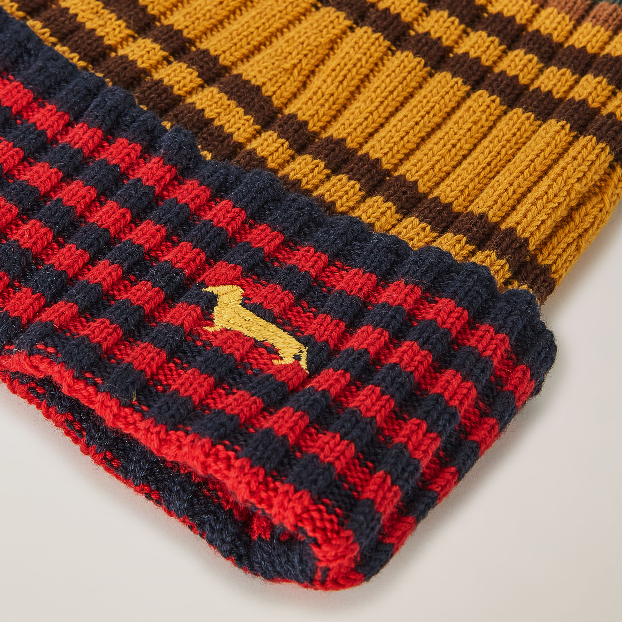 Ribbed Short Beanie With Multicolored Stripes, Blue, large image number 1