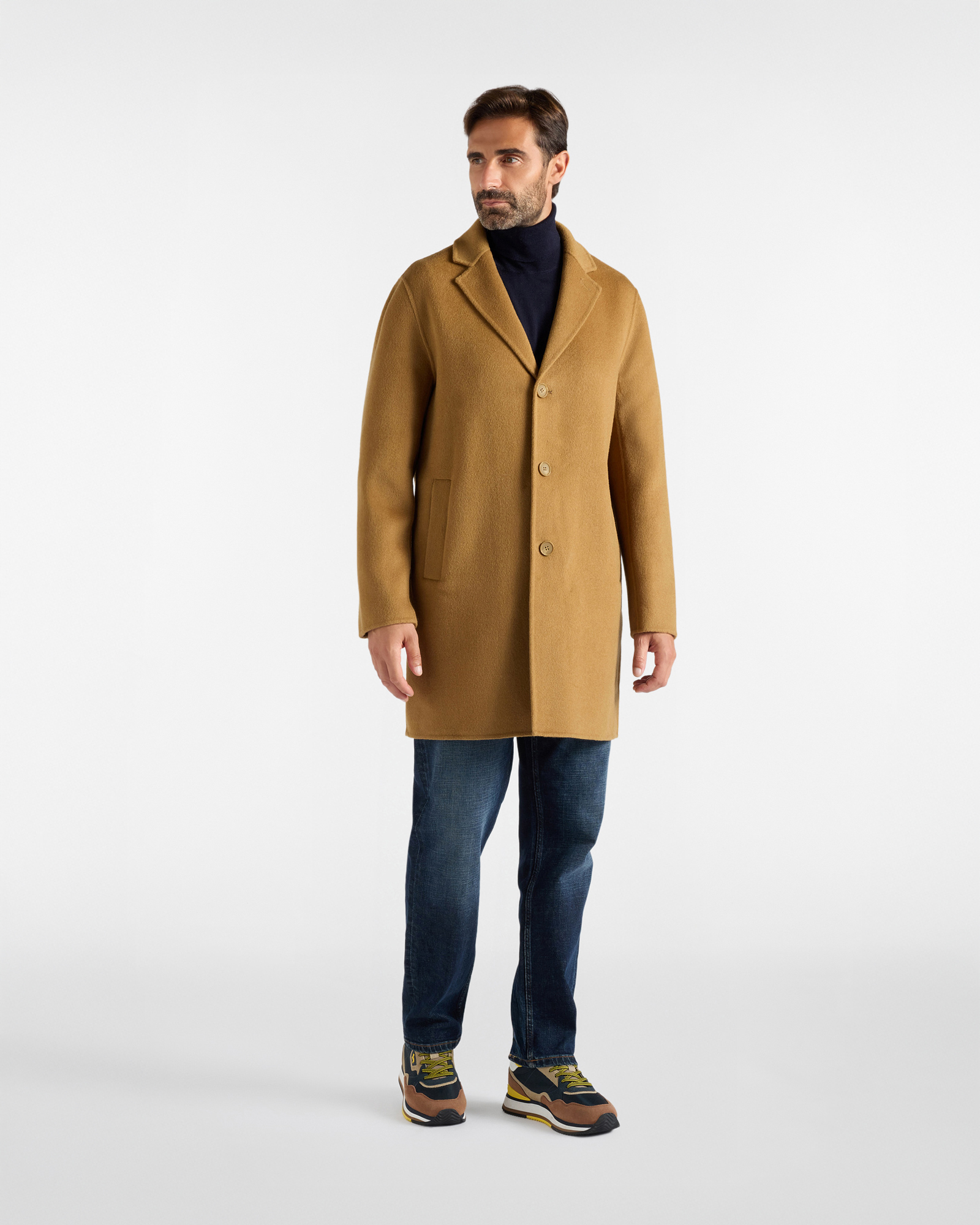 Men's camel pure wool single-breasted coat