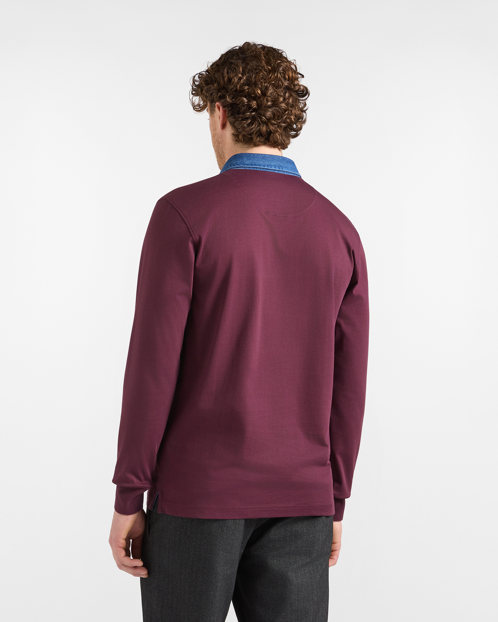 Polo HBJ Uomo con Colletto in Denim di Puro Cotone, PRUGNA, large
