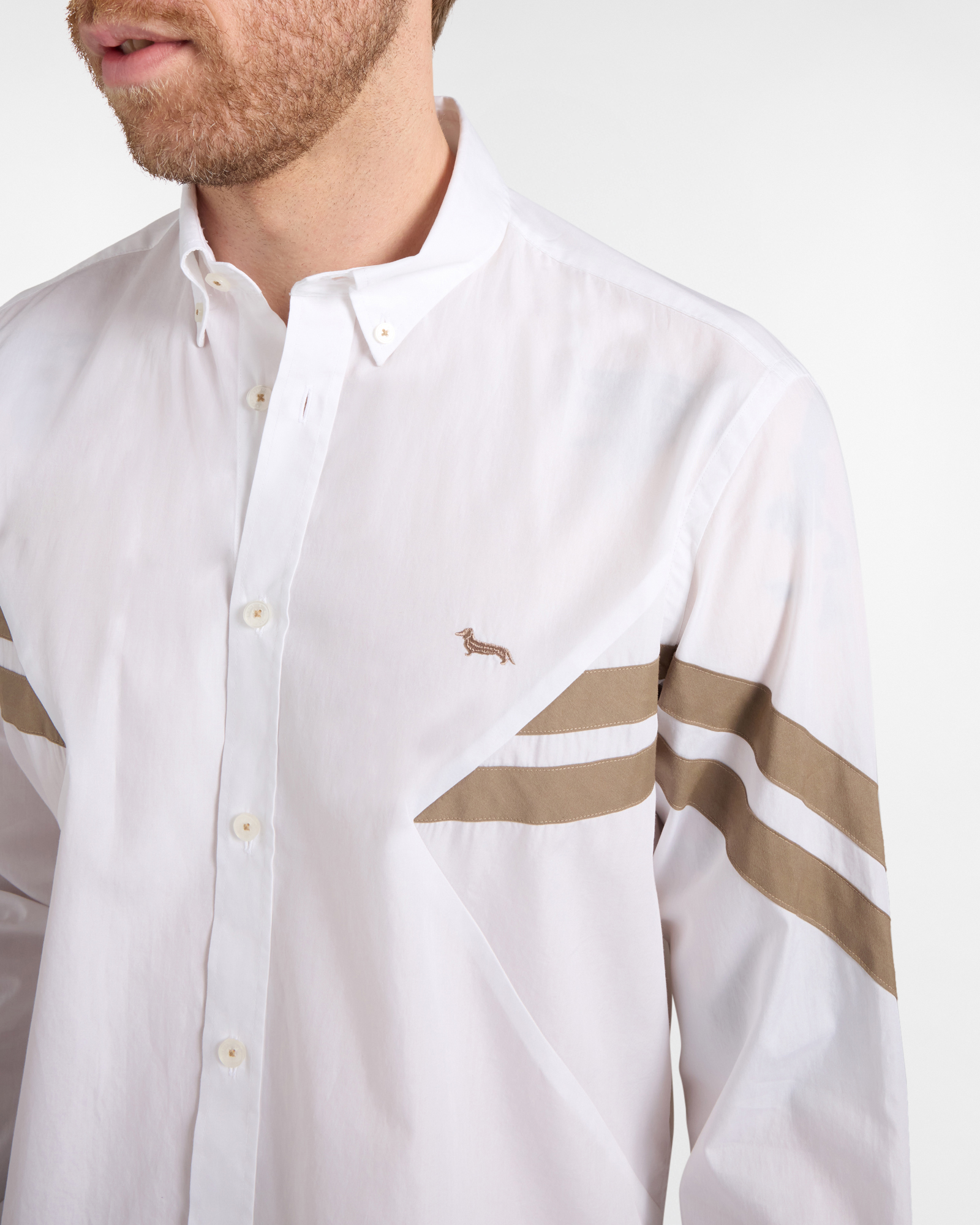 Camicia con fasce a contrasto, Bianco, large image number 2