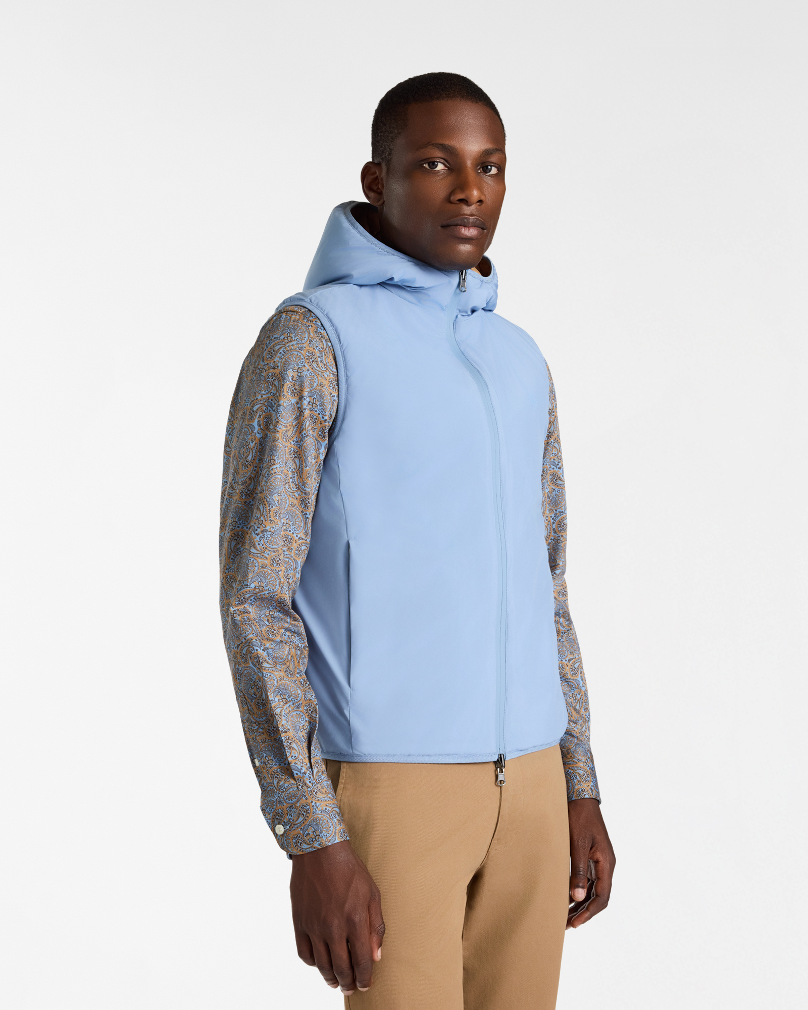 Double-Faced Hooded Vest, Light Blue, large