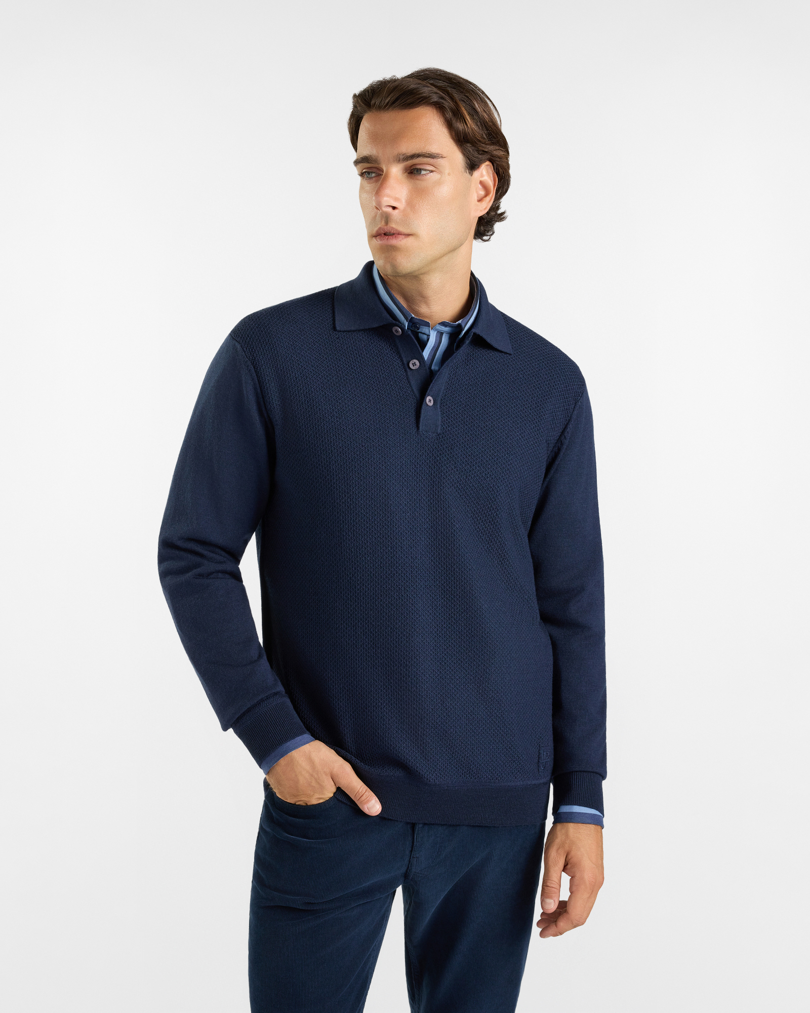 Maglia Polo HBJ Uomo in pura lana, BLU SCURO, large