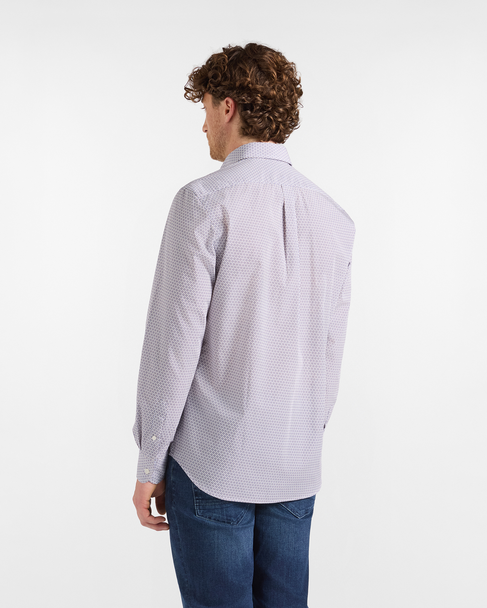 Camicia HBJ Uomo Regular Fit con collo Montecarlo in puro cotone microstampa, BIANCO, large