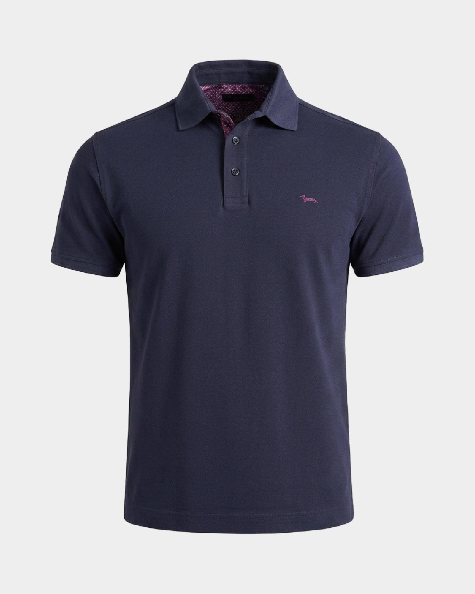 Polo para hombre de manga corta en piqu&eacute; de 100 % puro algod&oacute;n, AZUL MARINO, large