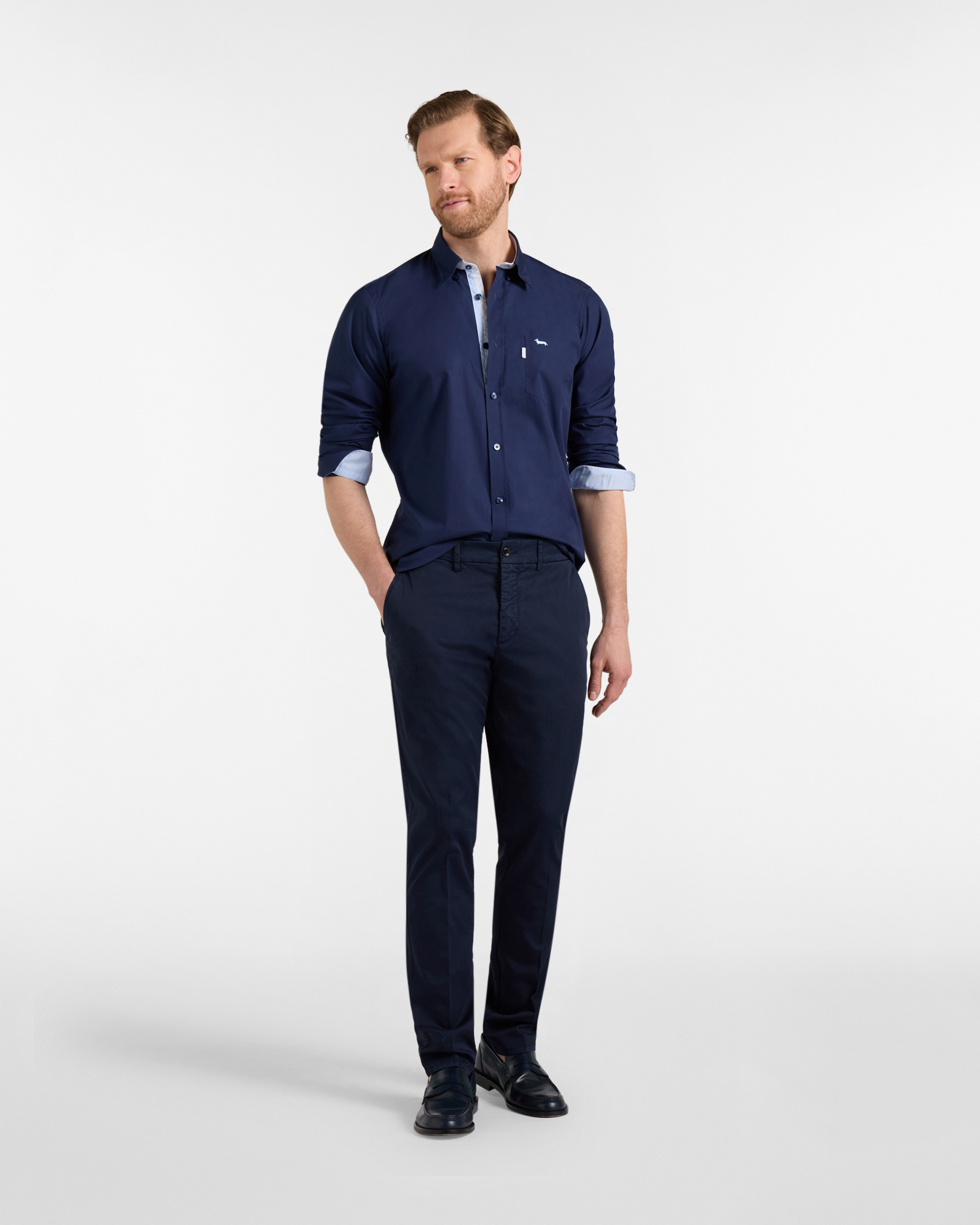 Camicia Uomo in Puro Cotone con Taschino Narrow Fit, Blu, large image number 3