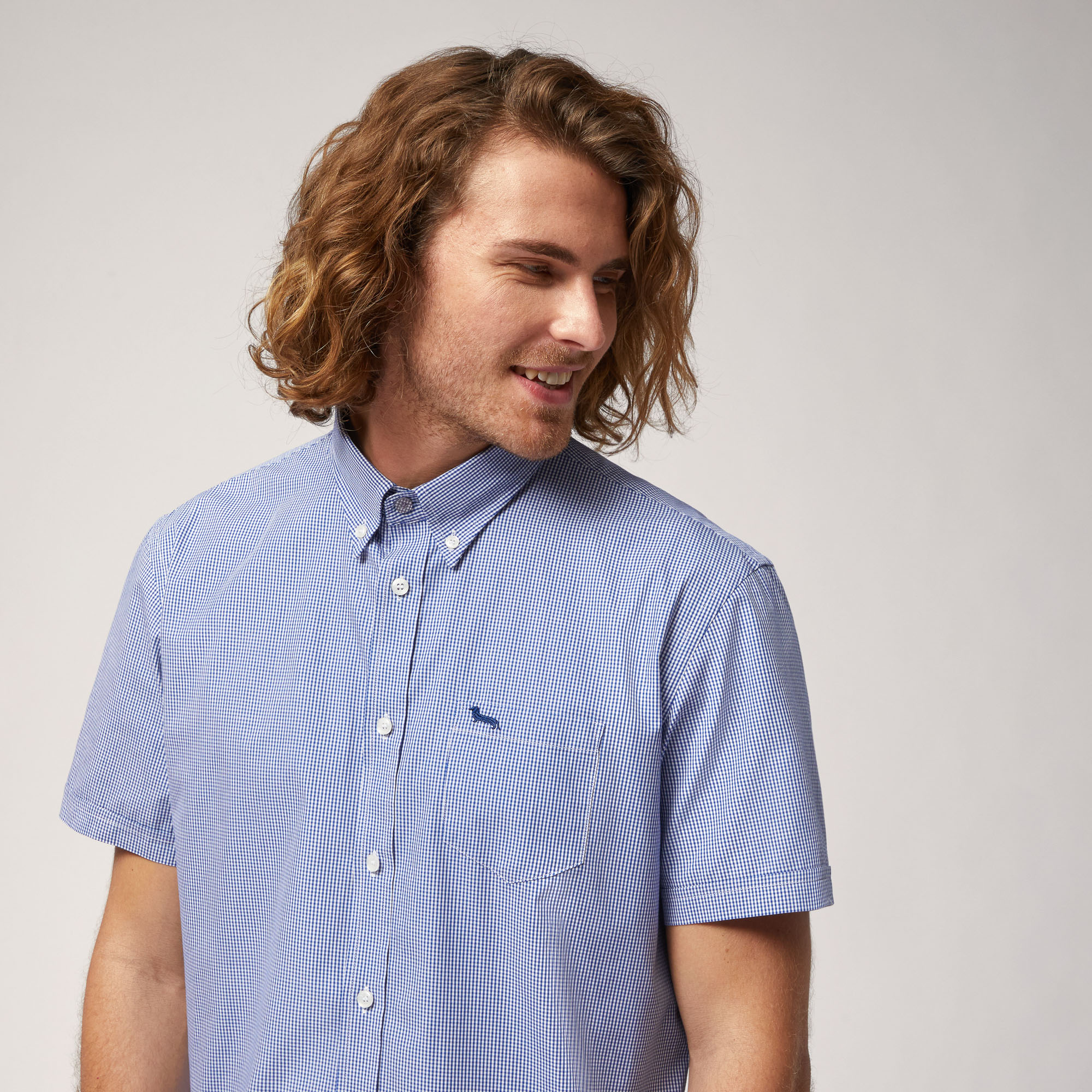 Organic Cotton Poplin Short-Sleeved Shirt, Blue, large image number 2
