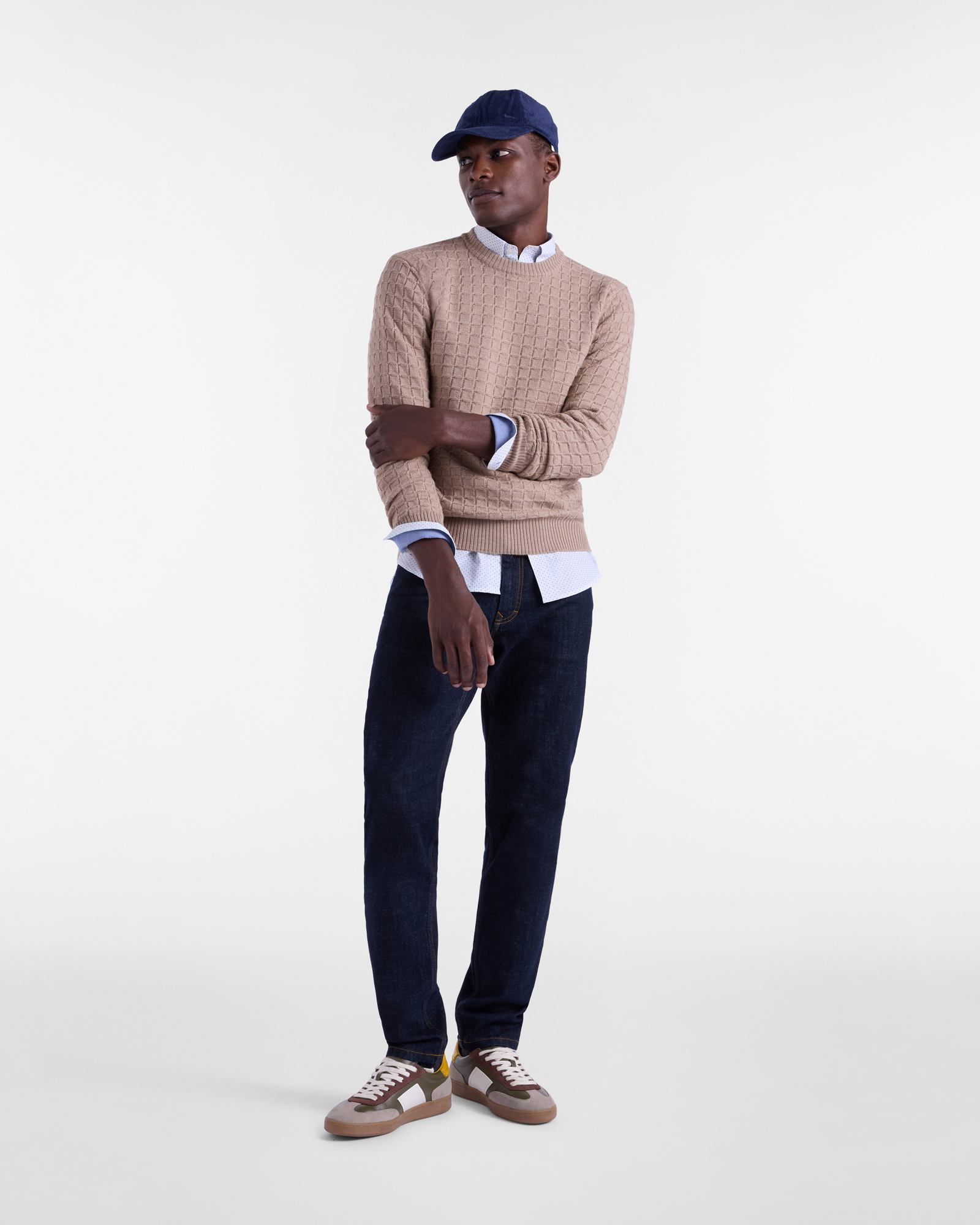 3D Plaid Crewneck Pullover, Leather, large image number 3