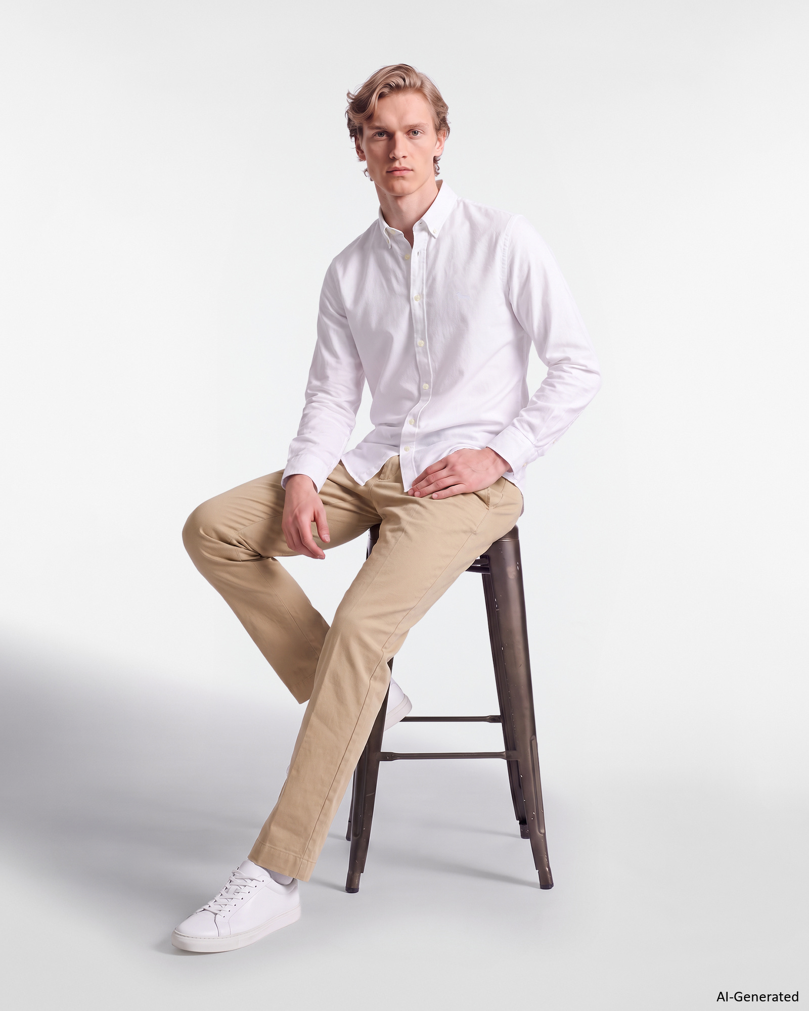 Men's regular-fit yarn-dyed Oxford shirt, WHITE, large