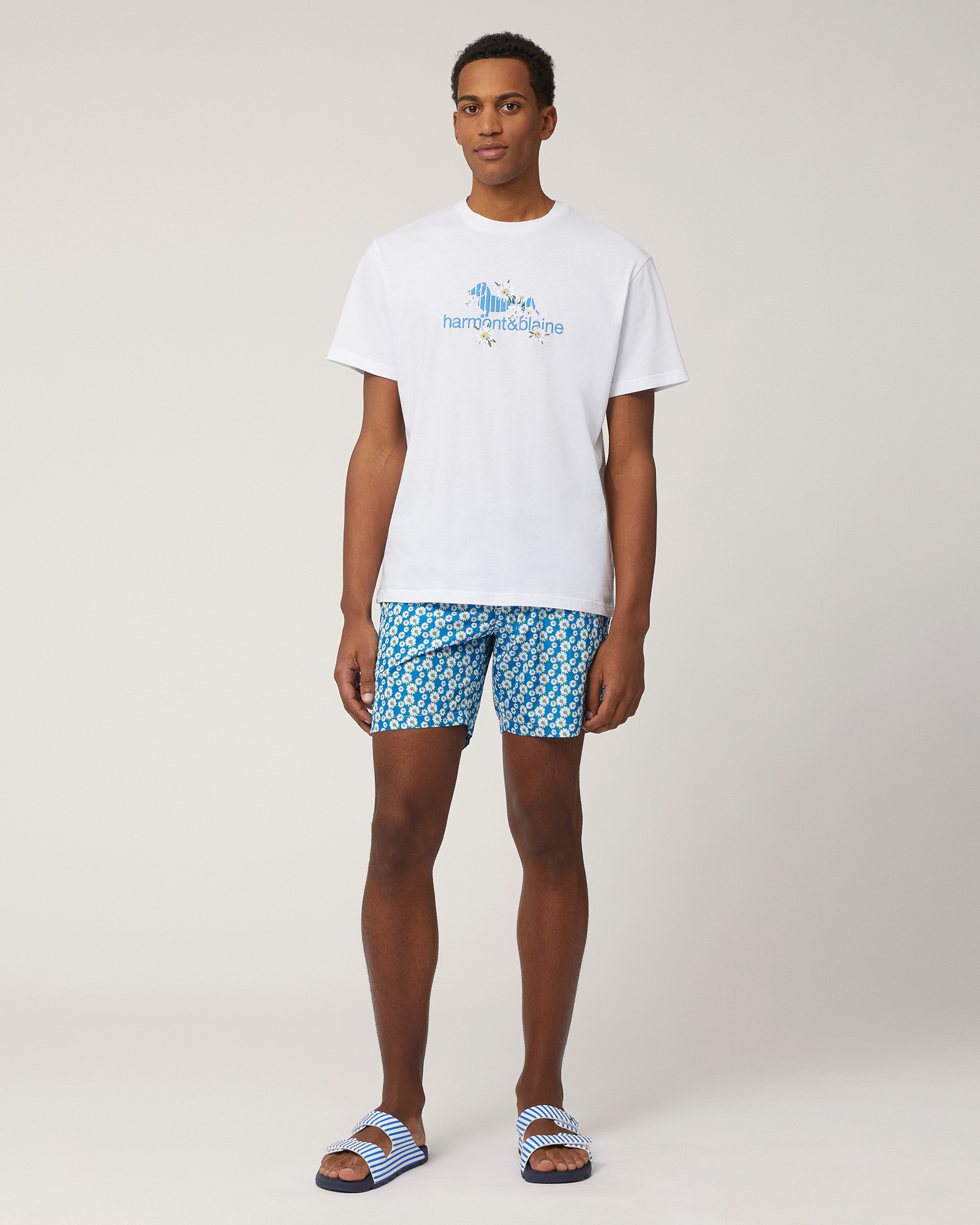Swim Trunks with Daisies, Light Blue, large image number 3