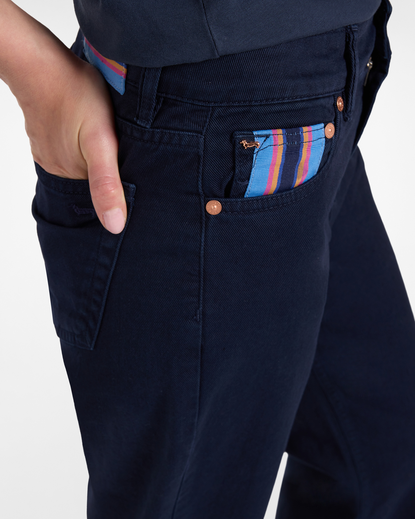 Women's high-waisted five-pocket cotton pants, Blue, large image number 2