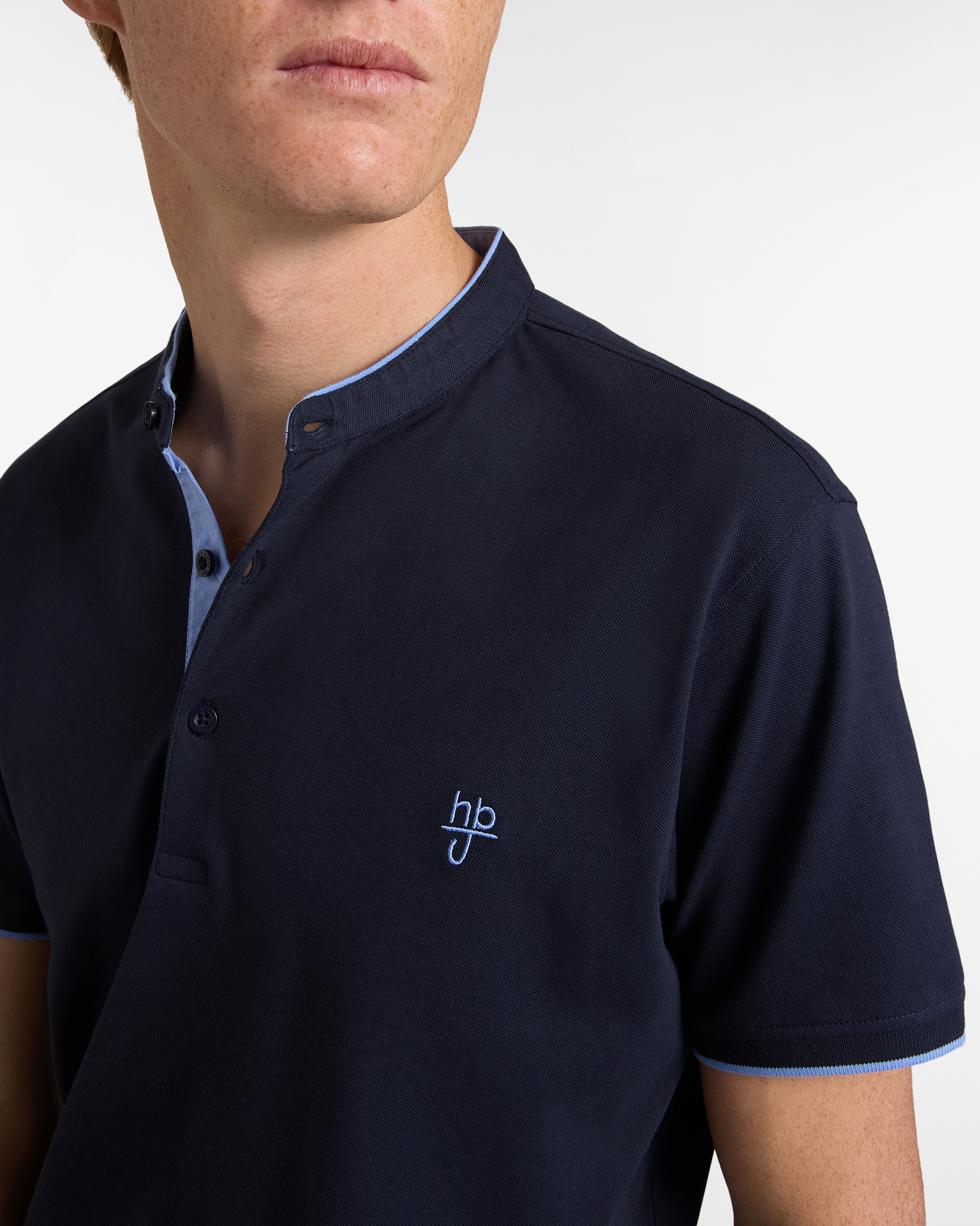 Polo uomo slim fit collo coreano, Blu scuro, large image number 2