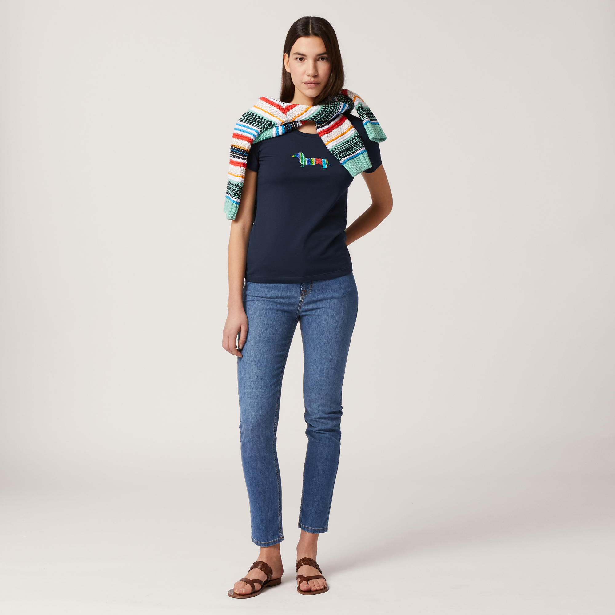 T-Shirt Con Bassotto Decorato, Blu Navy, large image number 3