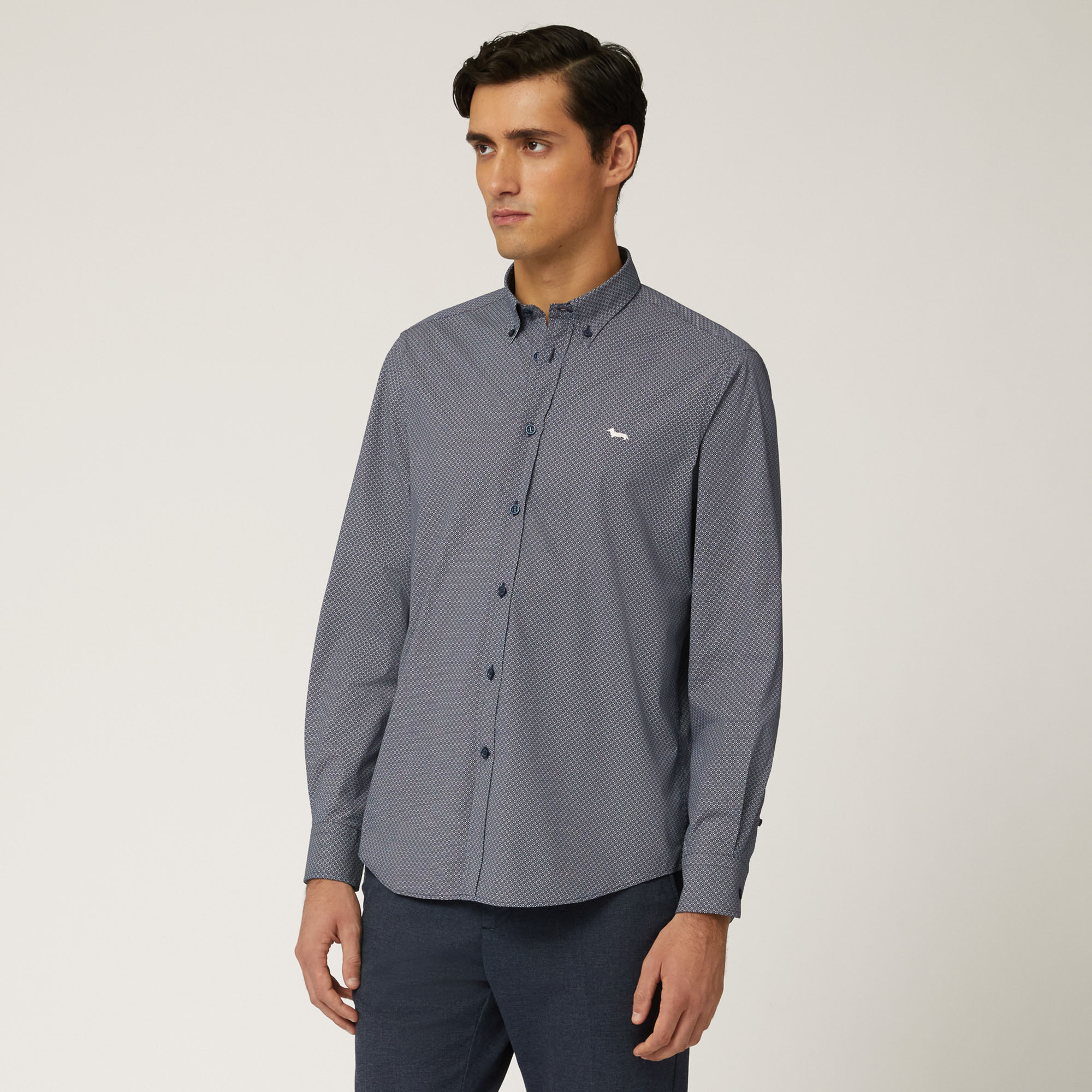 Two-Fabric Shirt With Contrasting Inner Detail, Blue, large