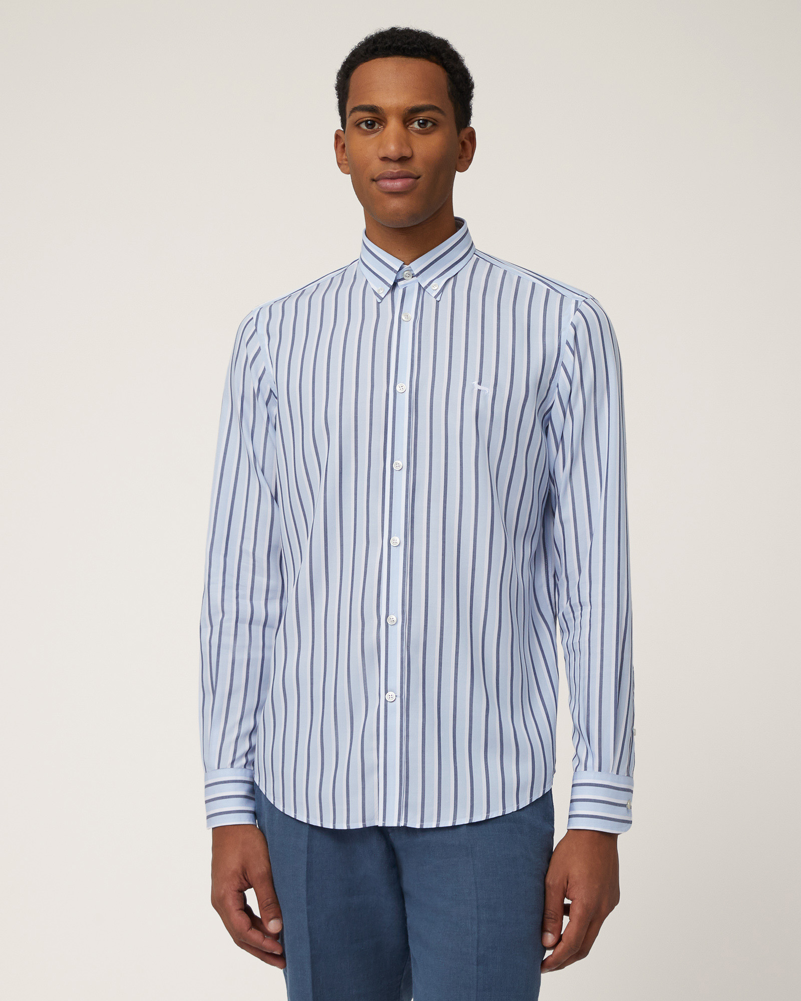 COASTAL STRIPE COTTON LYOCELL SHIRT - BLUEBIRD