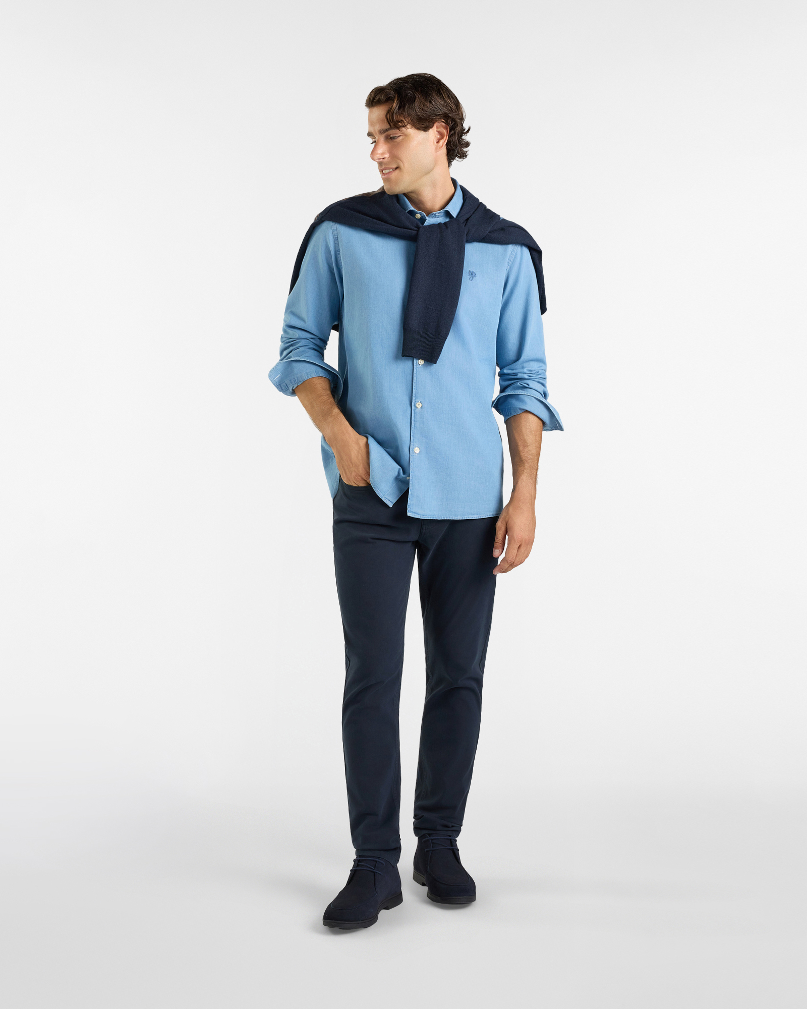 Camicia HBJ Uomo in denim di puro cotone, BLU DENIM, large