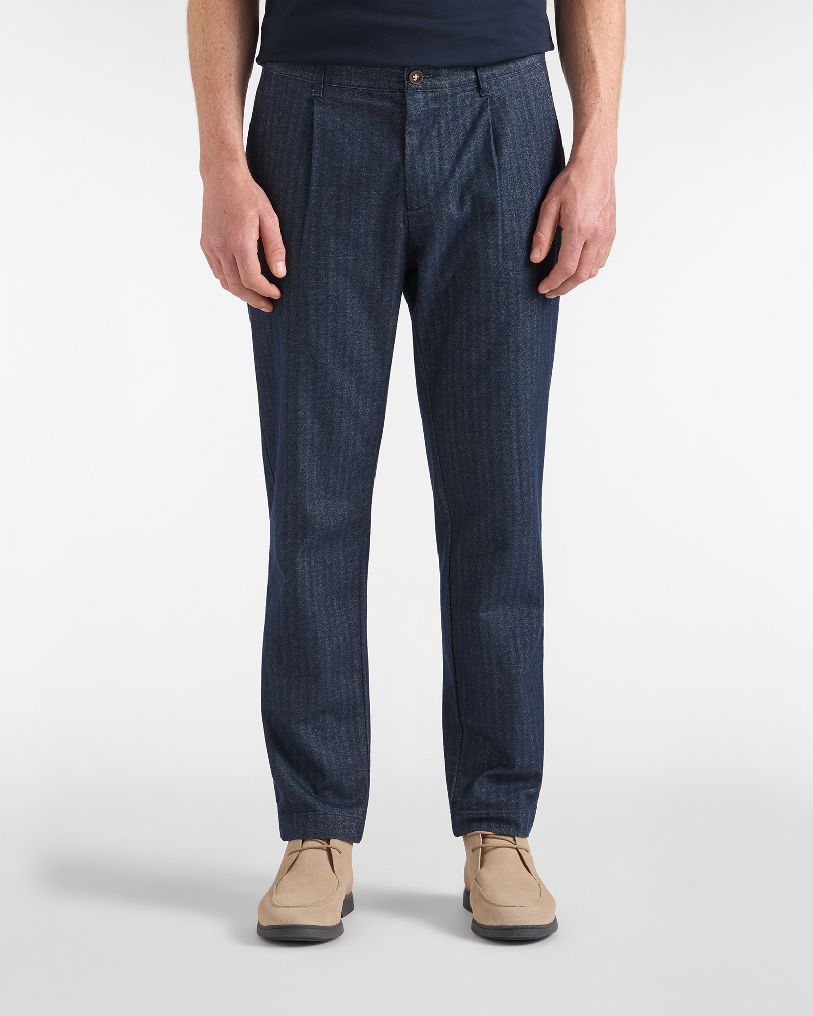 Pantalone Chino HBJ Uomo D-Fit con Pinces in Cotone Stretch Blu Scuro