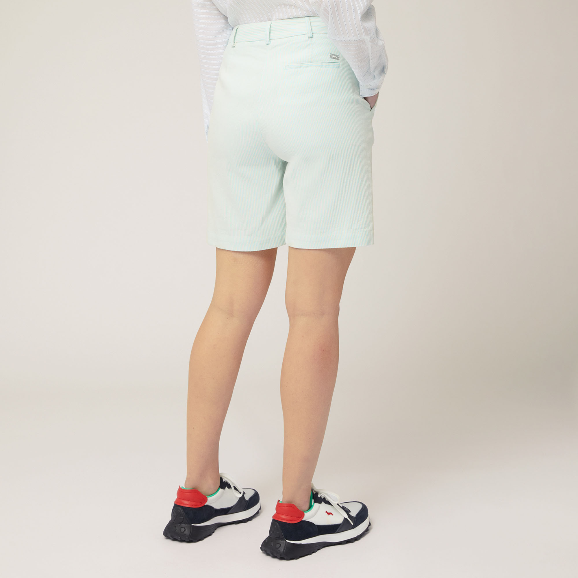 Pinstriped Cotton Bermuda Shorts, Light Blue, large image number 1
