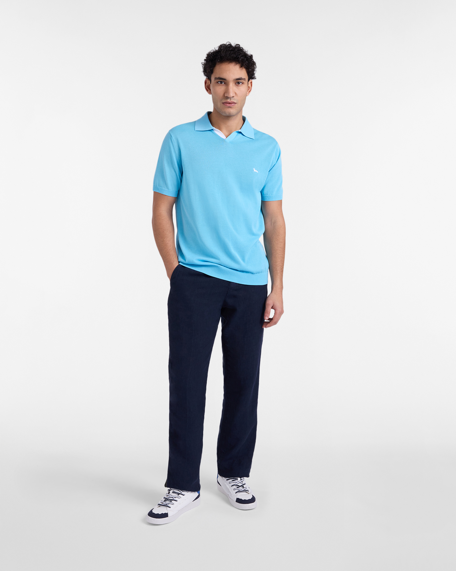 V-neck knit polo shirt, Blue, large image number 3