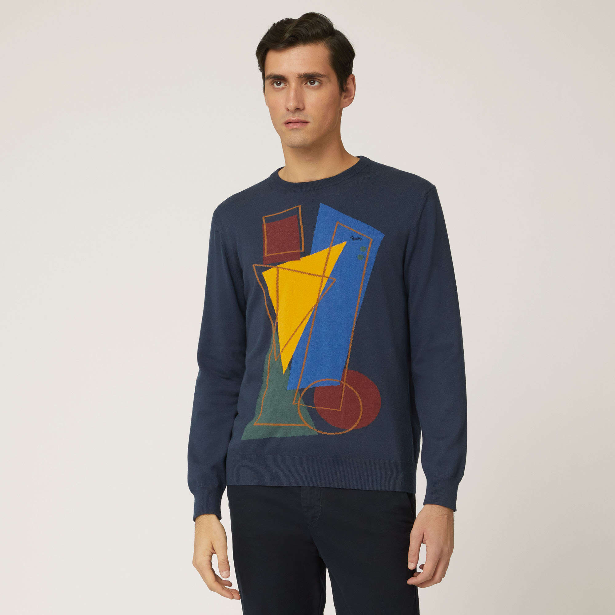 Pullover Girocollo Con Motivo Geometrico Art Academy, Blu Navy, large image number 0