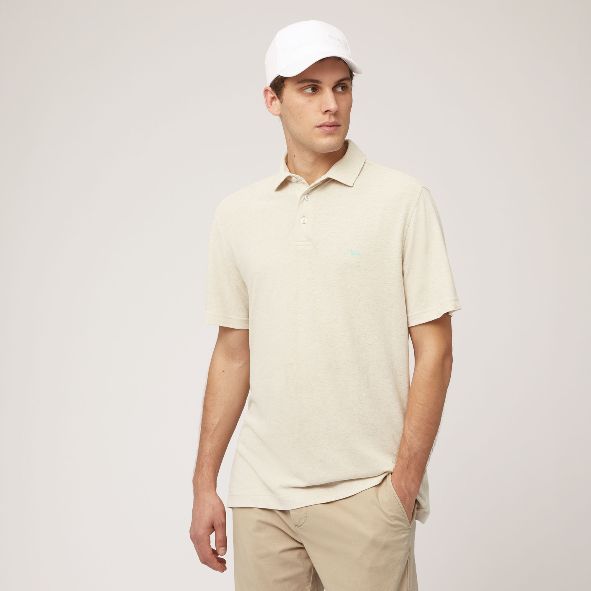 Cotton and Linen Jersey Polo, Beige, large image number 0
