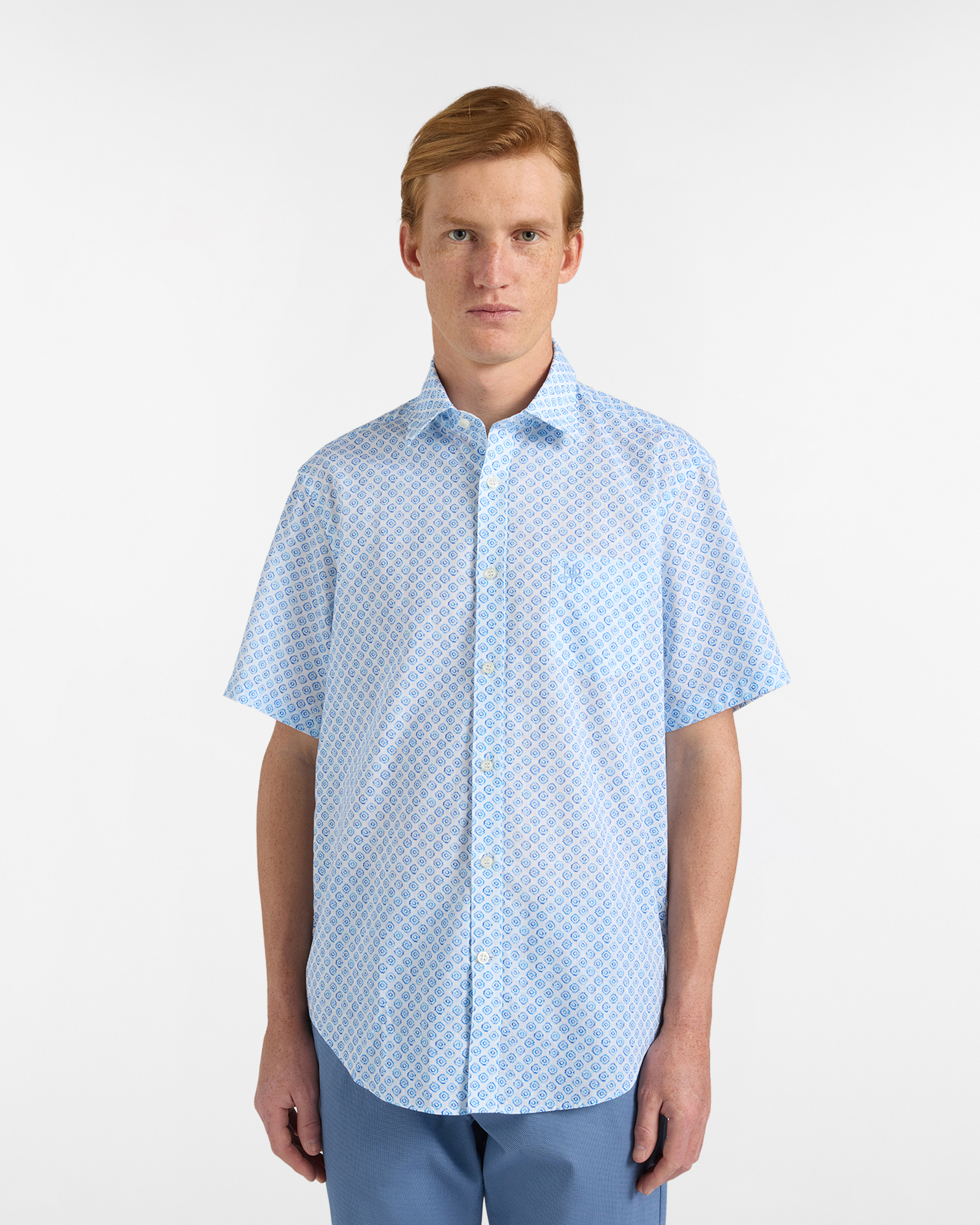 Camicia Uomo Fantasia Geometrica Regular Fit, Uomo, Celeste, Taglia: S