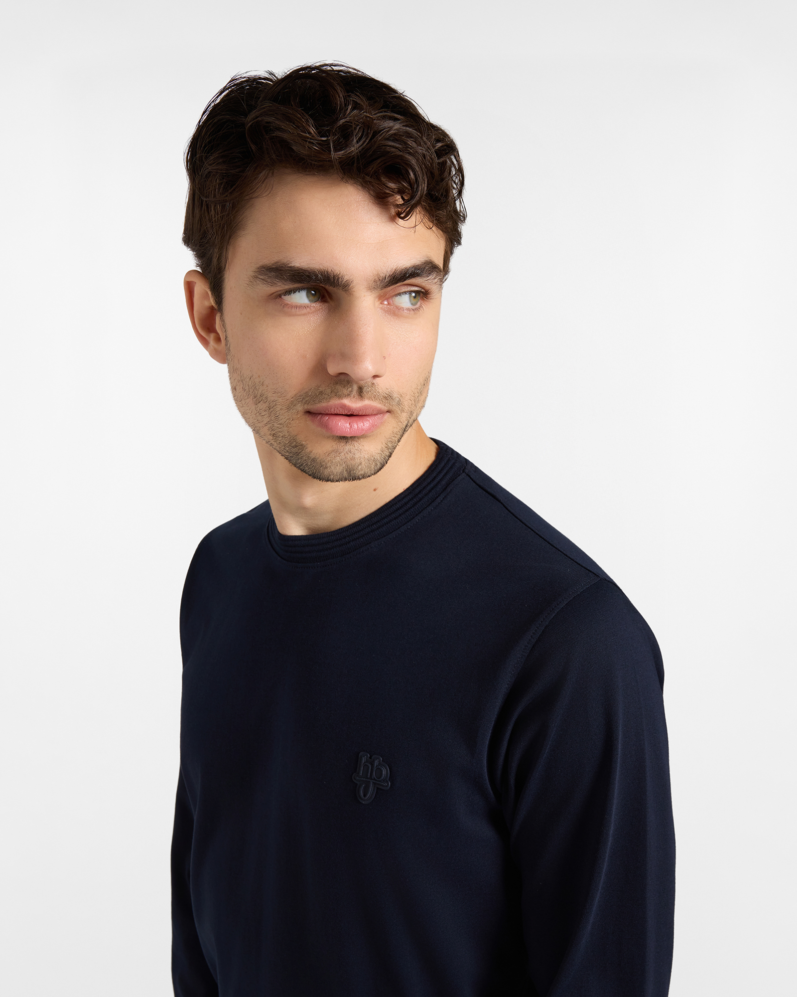 T-shirt HBJ Uomo con Patch Logo in Puro Cotone, BLU SCURO, large