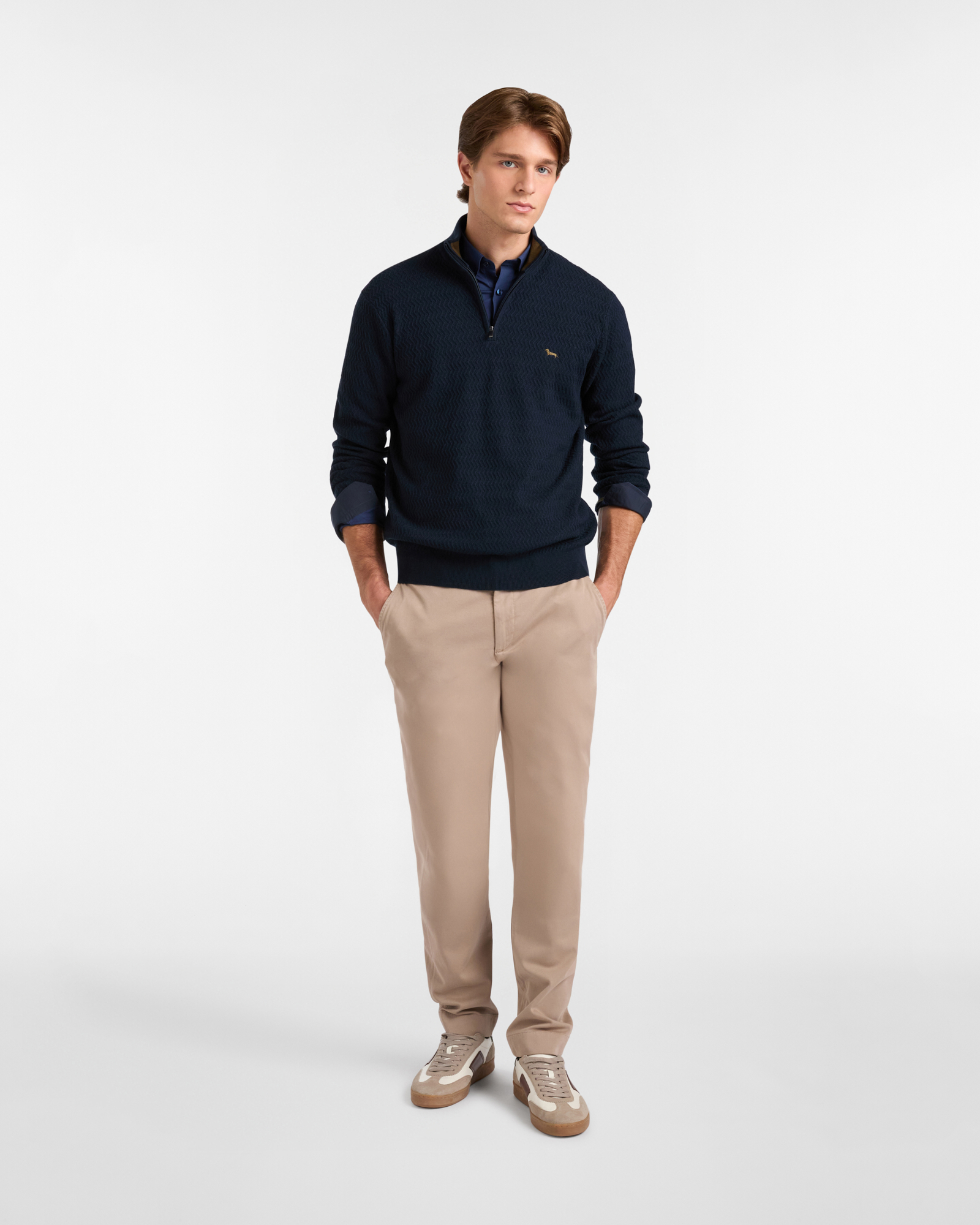 Pullover Half Zip mit 3D-Strickmuster, Navyblau, large image number 3