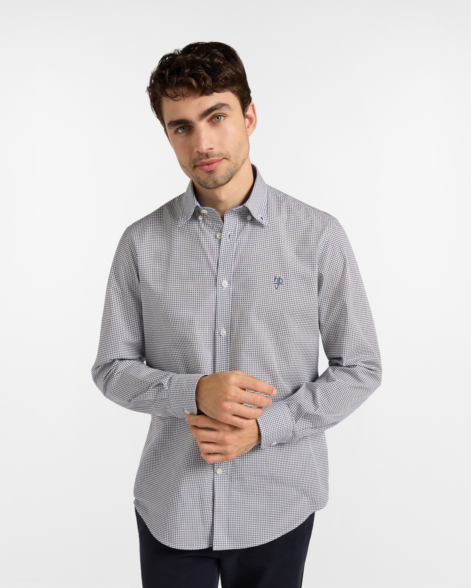 HBJ Men&rsquo;s Micro-Patterned Regular-Fit Shirt in Pure Blue Cotton