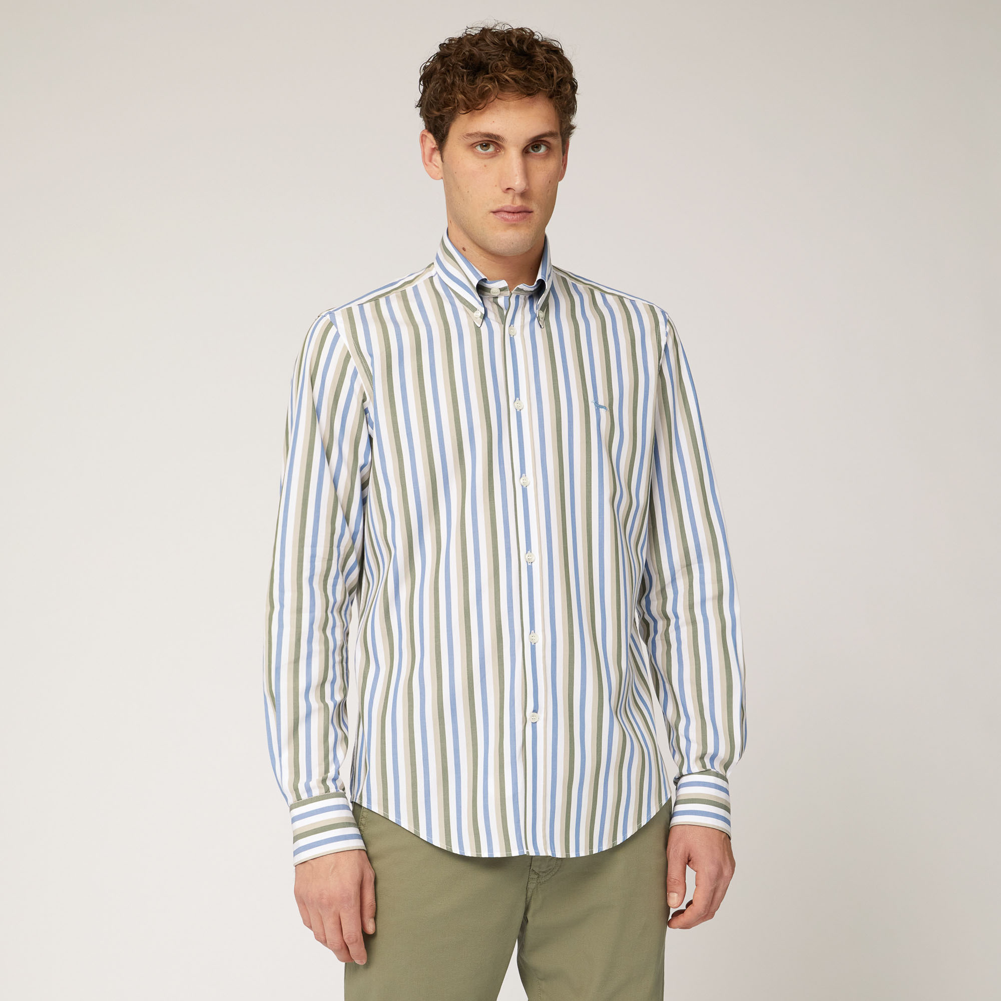 Cotton Shirt with Vertical Stripes, Green, large image number 0