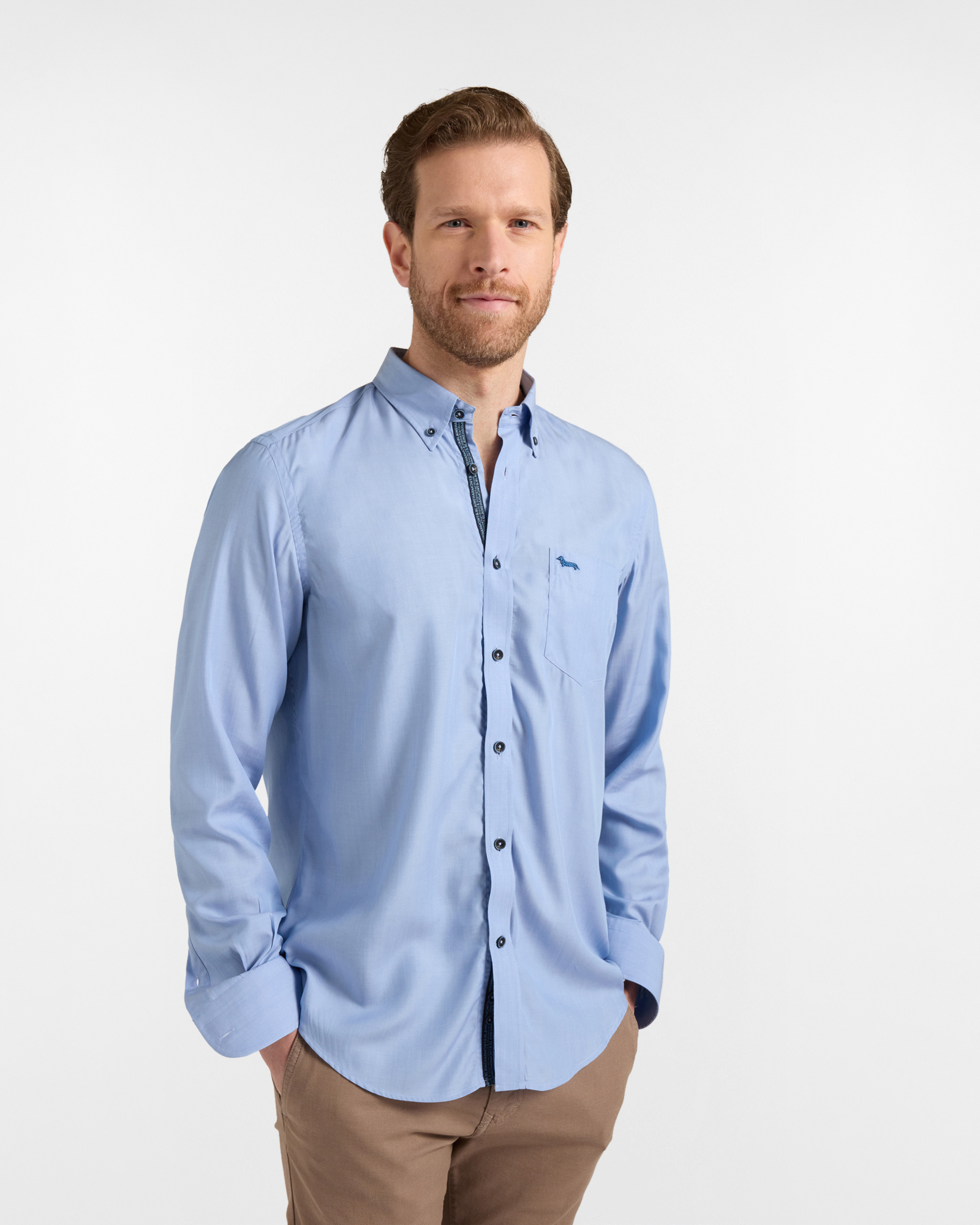 Men's cotton shirt with logo tape