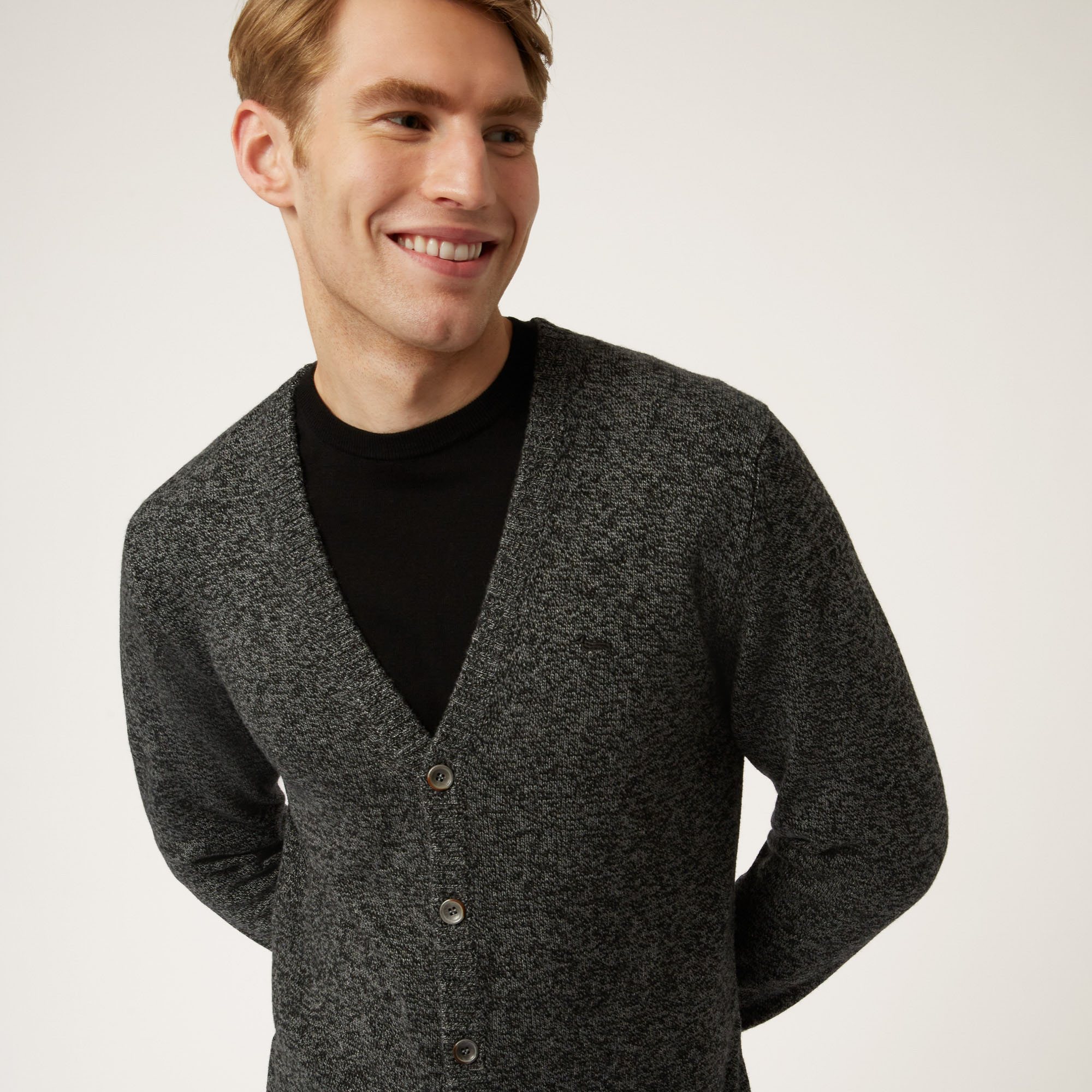 Cardigan Con Scollo A V E Bottoni, Grigio, large image number 2