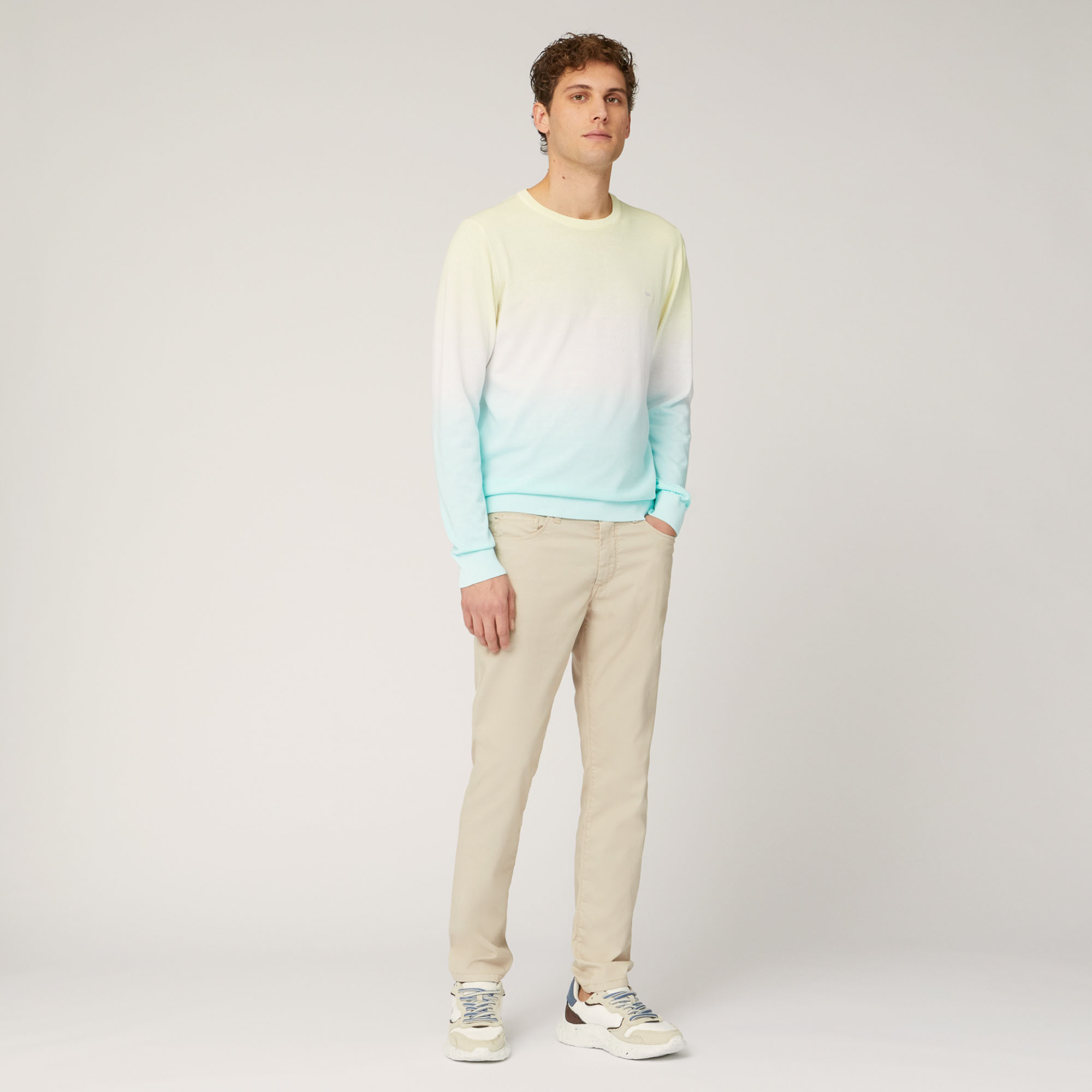 Pullover mit Rundhalsausschnitt aus Baumwollkrepp mit Farbverlauf, Hellgelb, large image number 3