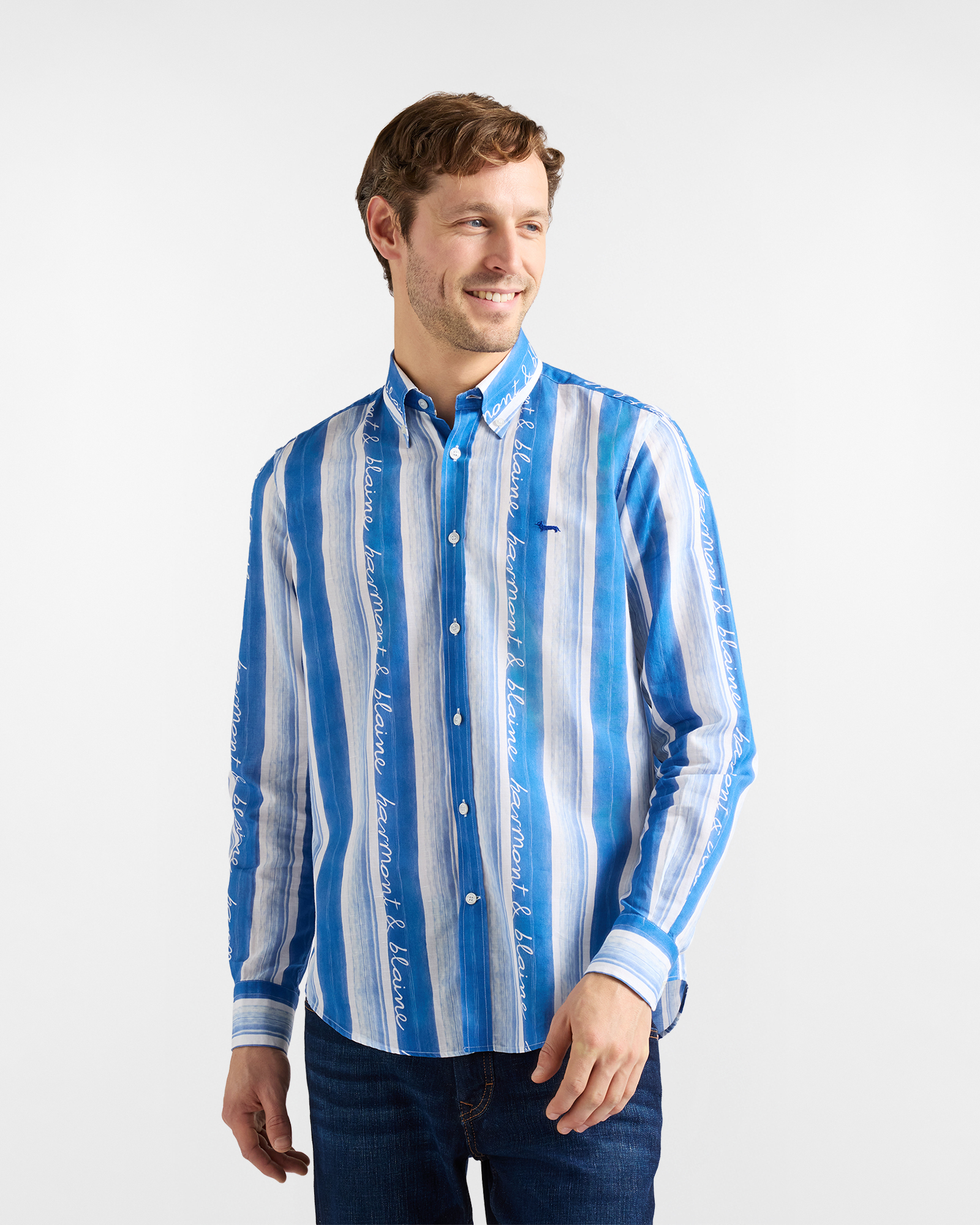 Harmont&Blaine - Camicia con righe e lettering logo, Uomo, Celeste, Taglia: 4XL