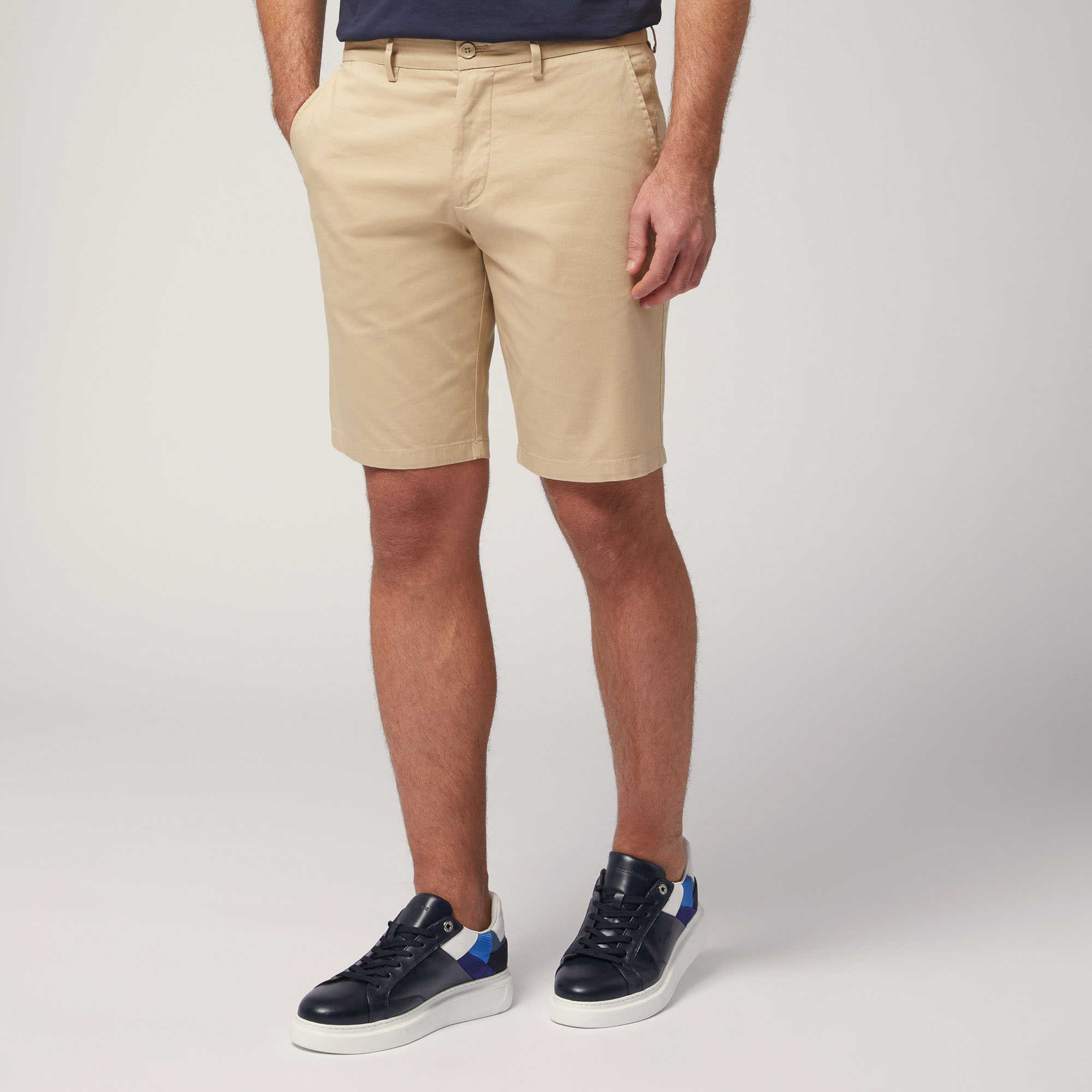 Stretch Cotton Bermuda Shorts, Beige, large