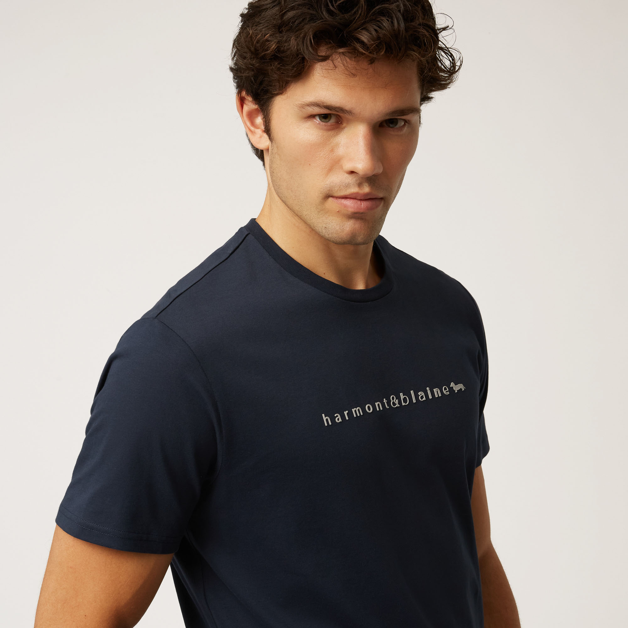 T-Shirt In Cotone Con Lettering E Bassotto 3D, Blu Navy, large