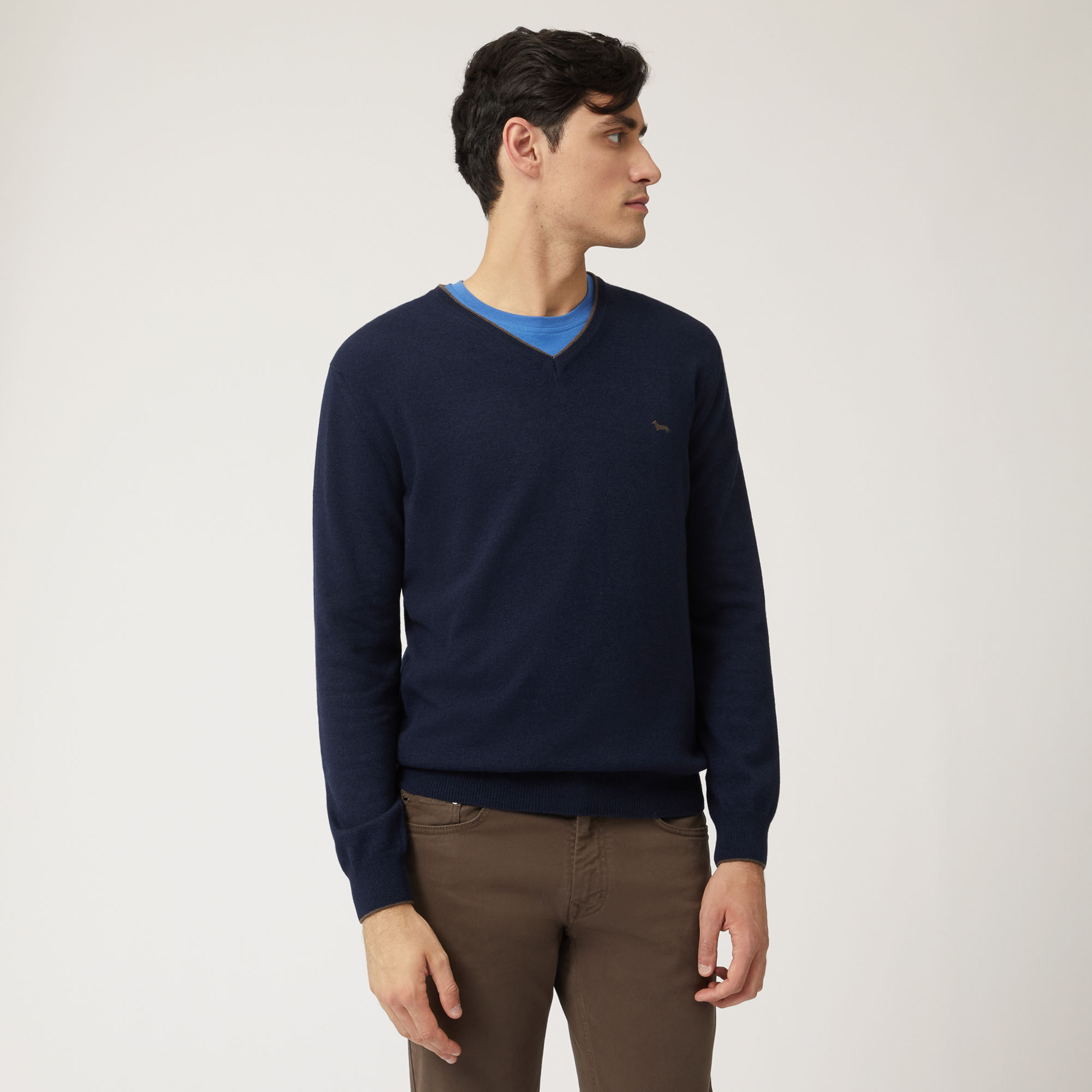 Wool And Viscose V-Neck Pullover, Blue, large image number 0