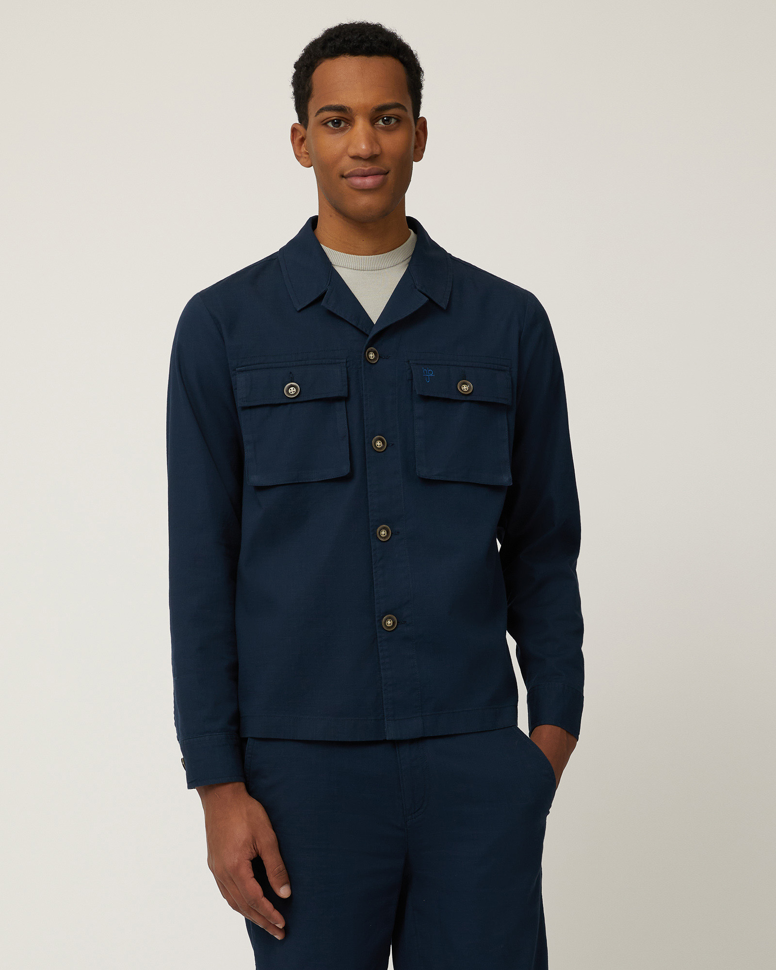 Slub Cotton Overshirt, Dark Blue, large image number 0
