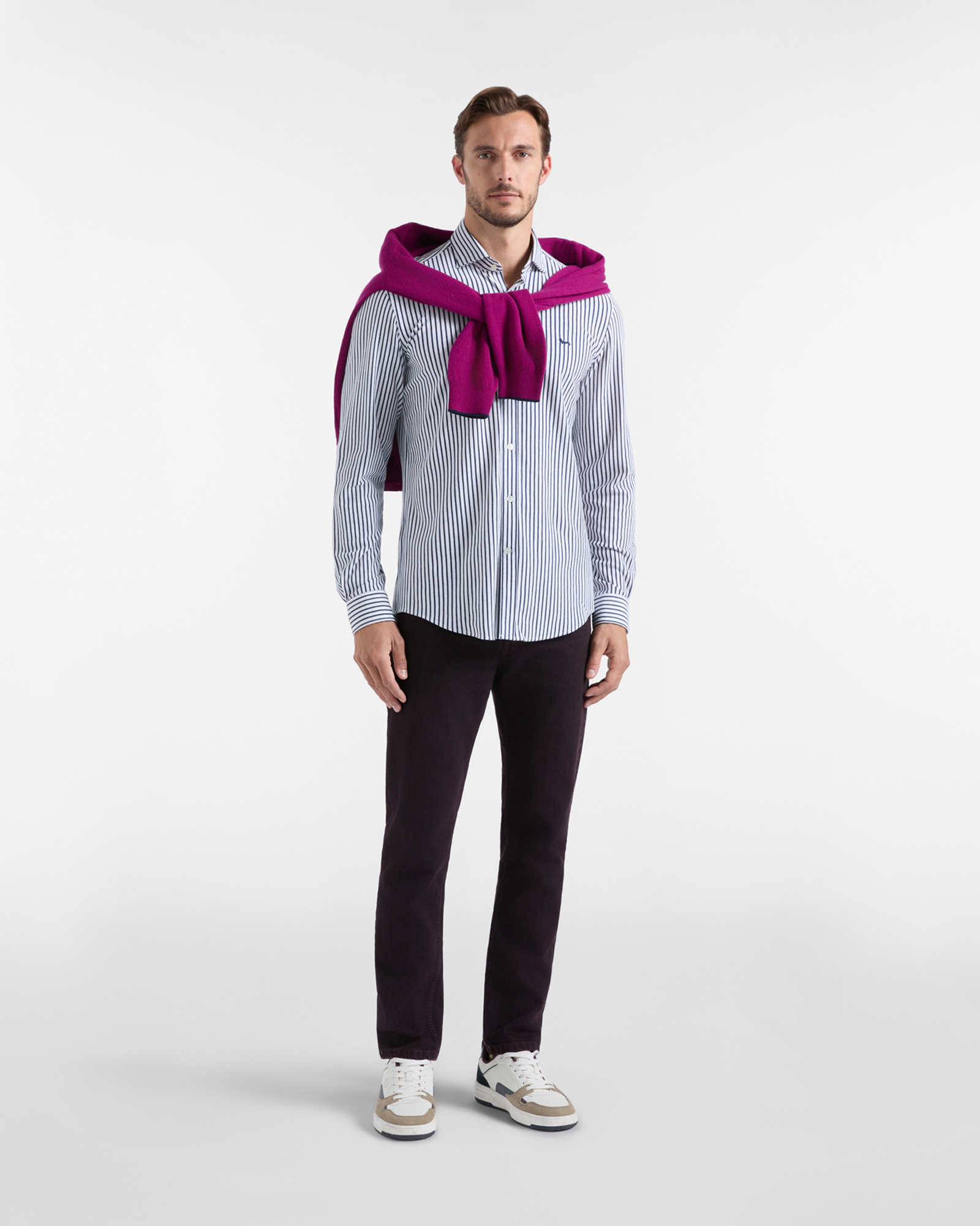 Men's narrow-fit dark  yarn-dyed striped piqu&eacute;, OCEAN, large image number 3