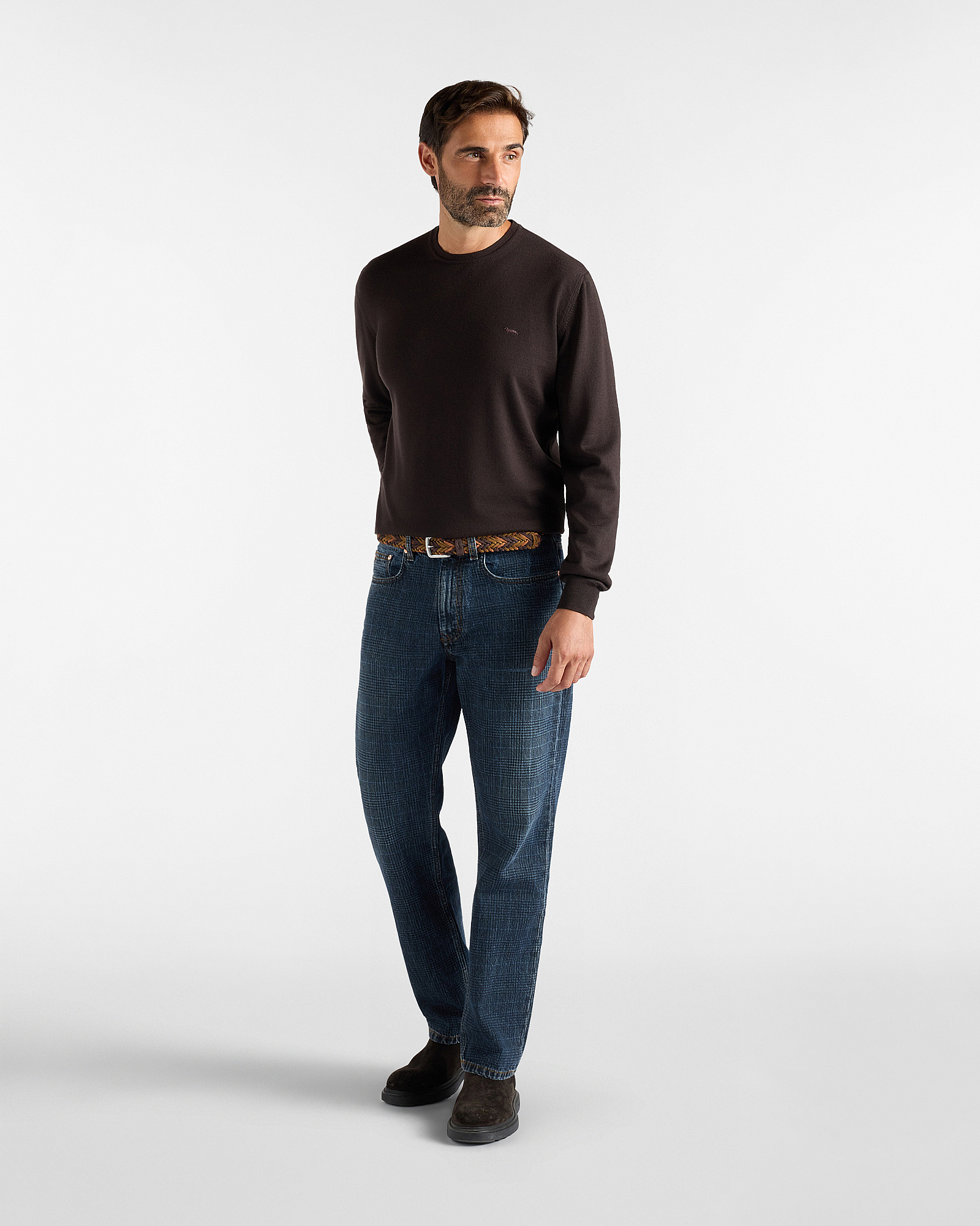 BASIC MERINO CREW NECK SWEATER, DARK BROWN, large image number 3