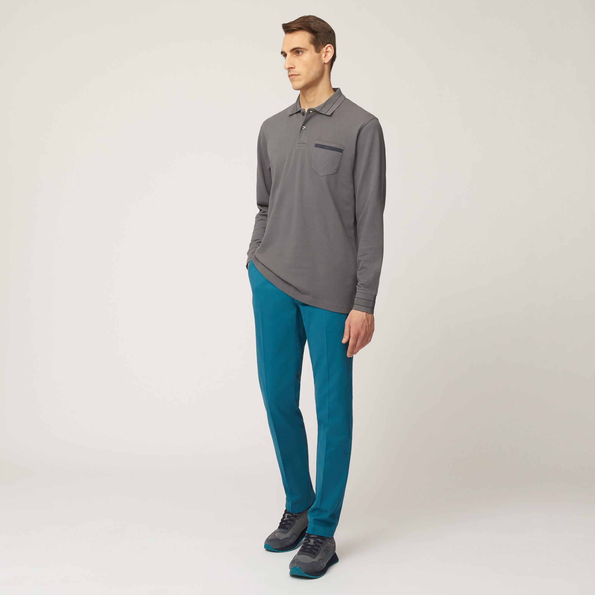 Pantalone Chino Narrow In Twill Pesante Di Cotone, Verde Petrolio, large image number 3