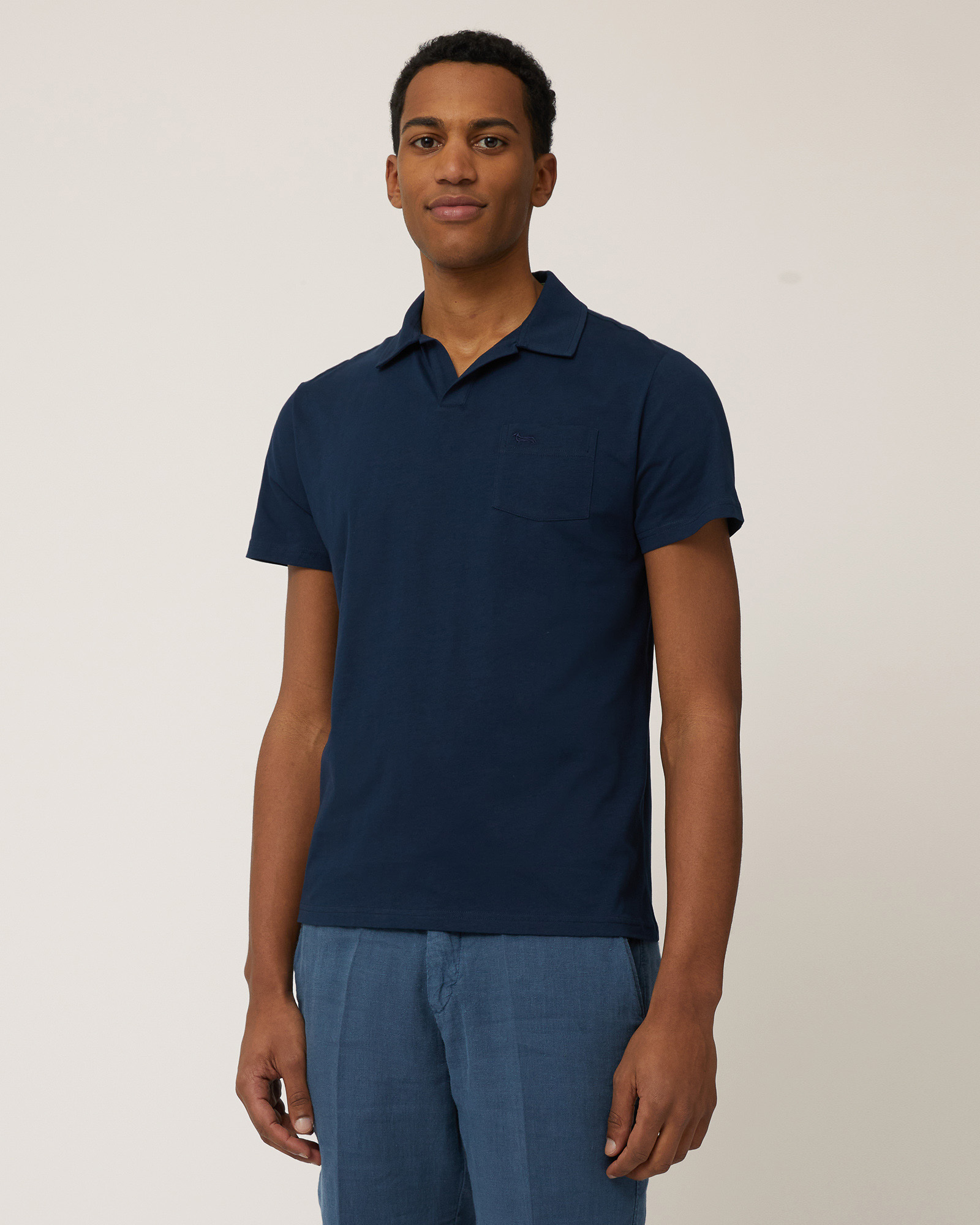 Jersey Polo with Breast Pocket, Navy Blue, large
