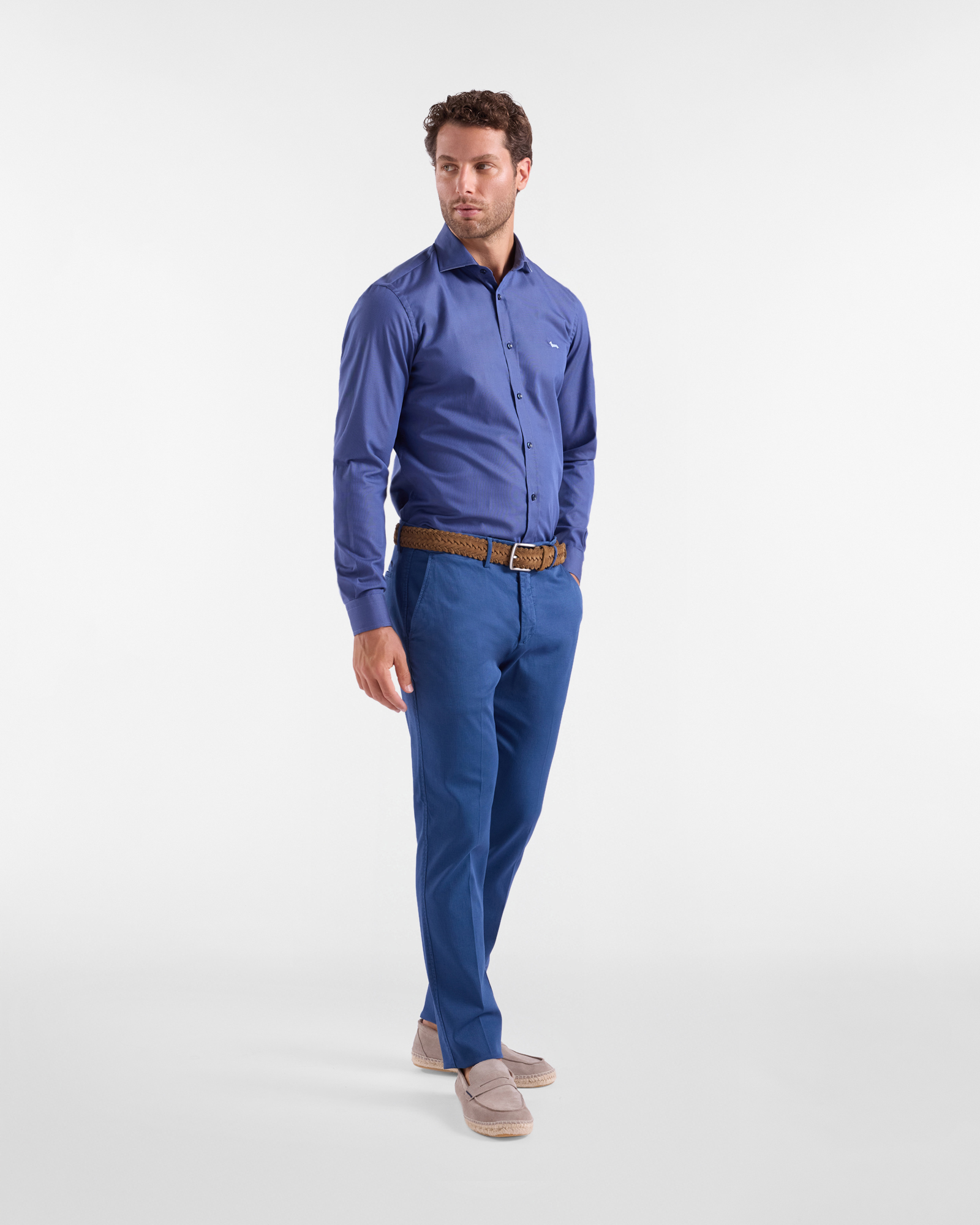 Camisa de hombre de algod&oacute;n puro con contrastes internos y corte ajustado, Azul, large image number 3