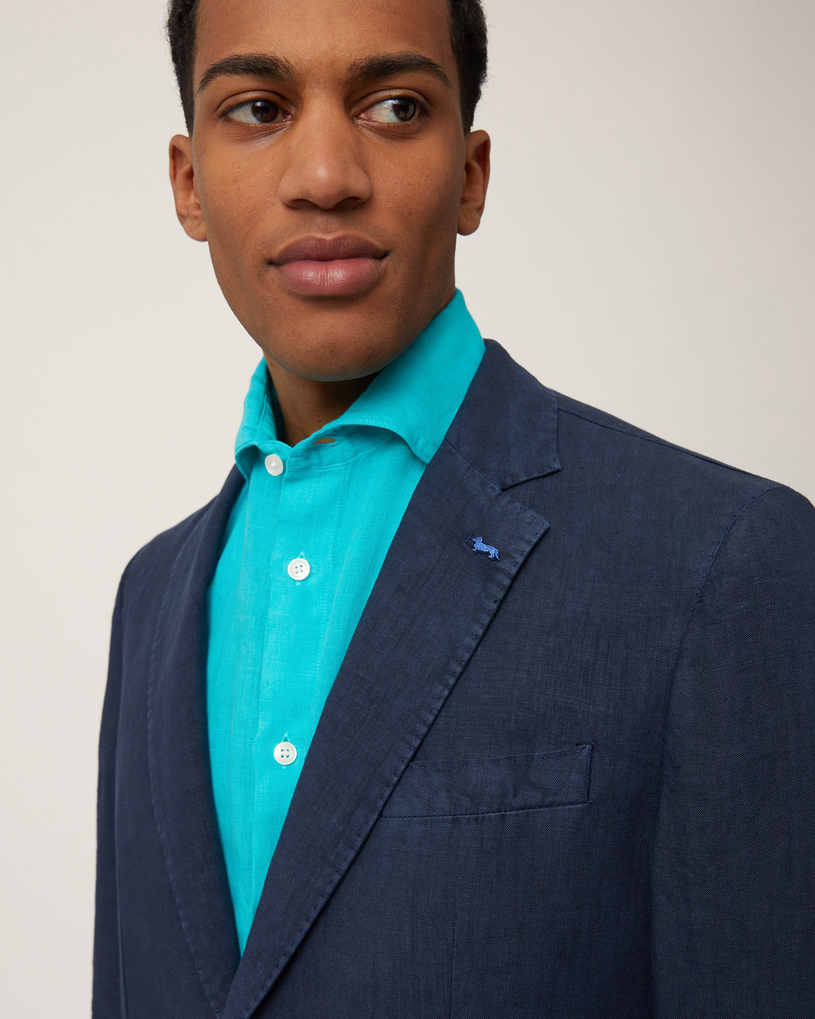 Linen Single-Breasted Jacket, Navy Blue, large image number 2