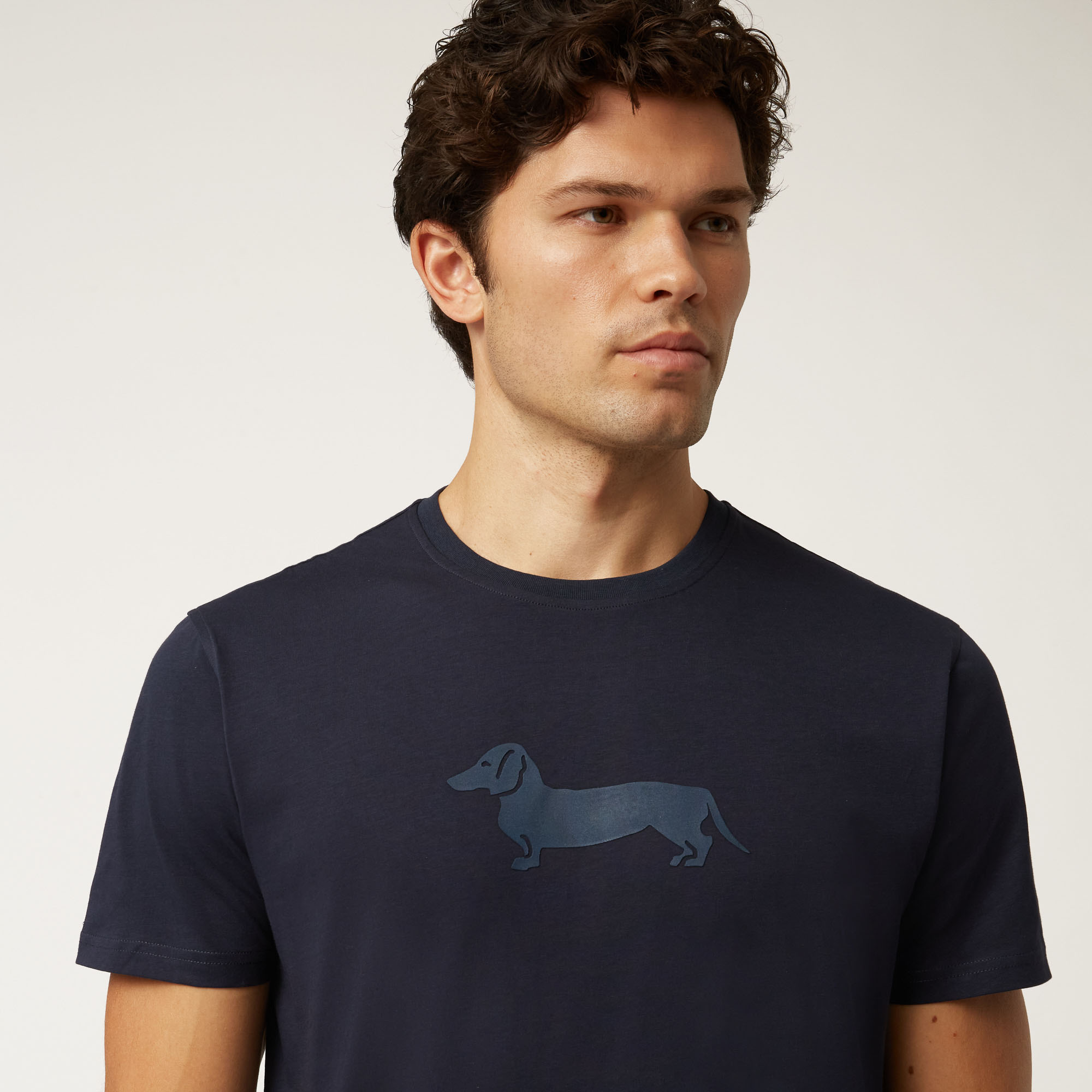 Cotton T-Shirt With Dachshund Print, Blue, large
