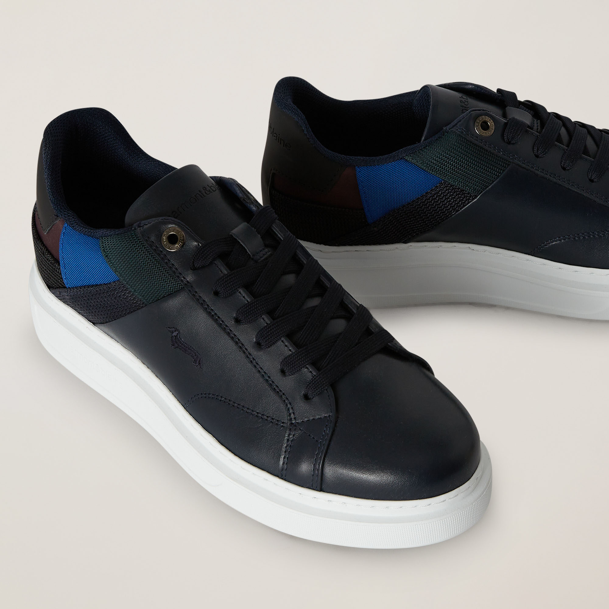 Sneaker In Pelle E Tessuto Con Dettagli A Contrasto, Blu Scuro, large image number 3